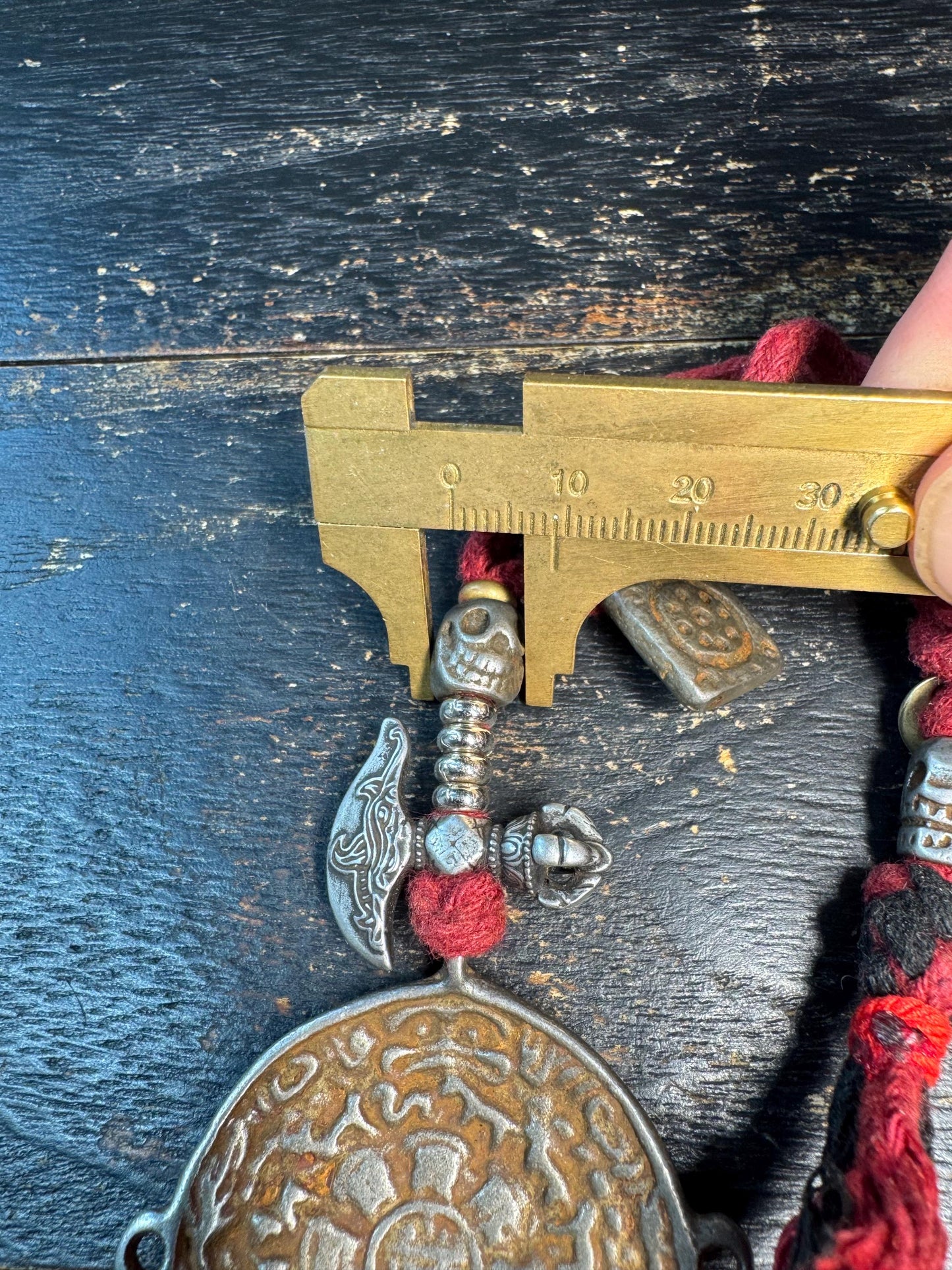 Tibetan Cold Iron Nine Palace Bagua Amulet Pendant, Vajra Dorje Charm Set, Skull Bead Talisman, Protective Spiritual Necklace, Himalayan Sty