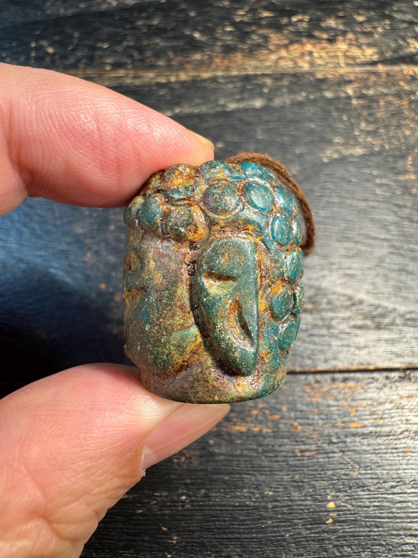 Old Jade Buddha Head Bead, Antique Jade Carving, Green Patina Buddha Pendant, Hand Carved Spiritual Amulet, Meditation Guru Bead