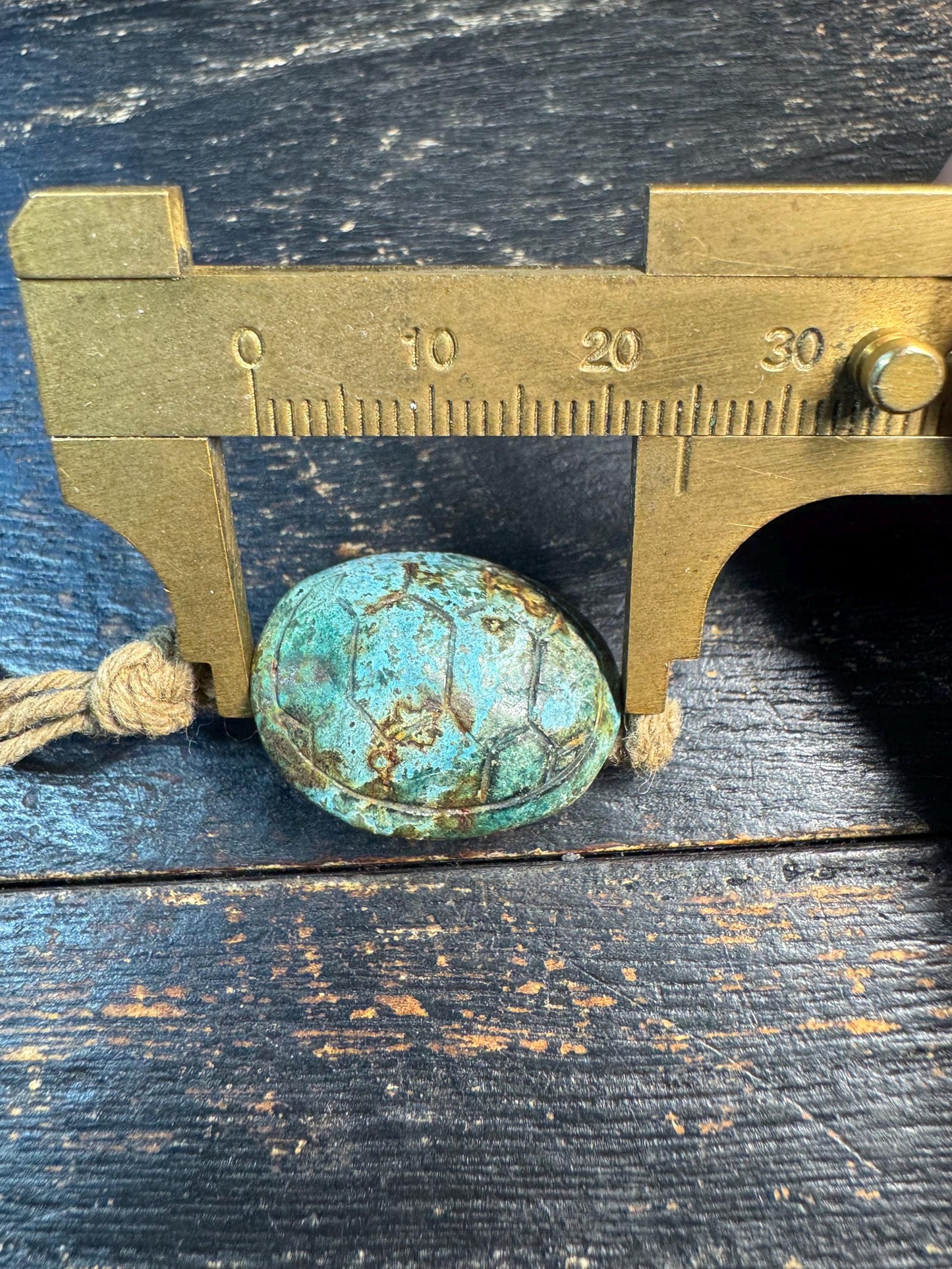 Carved Turtle Shell Pattern Stone Bead, Antique Style Green Patina Pendant, Ethnic Amulet Bead, Rustic Meditation Jewelry Supply