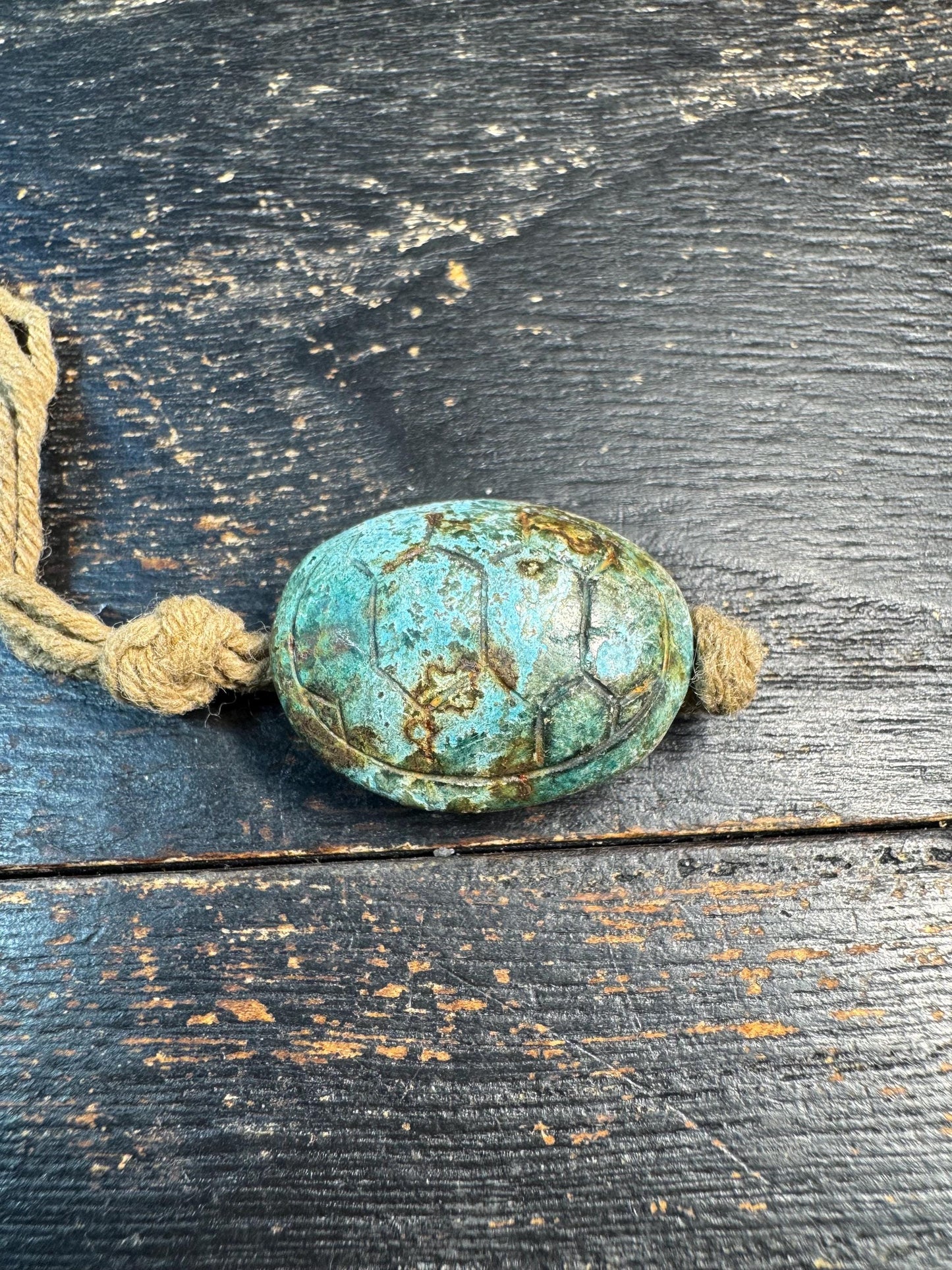 Carved Turtle Shell Pattern Stone Bead, Antique Style Green Patina Pendant, Ethnic Amulet Bead, Rustic Meditation Jewelry Supply
