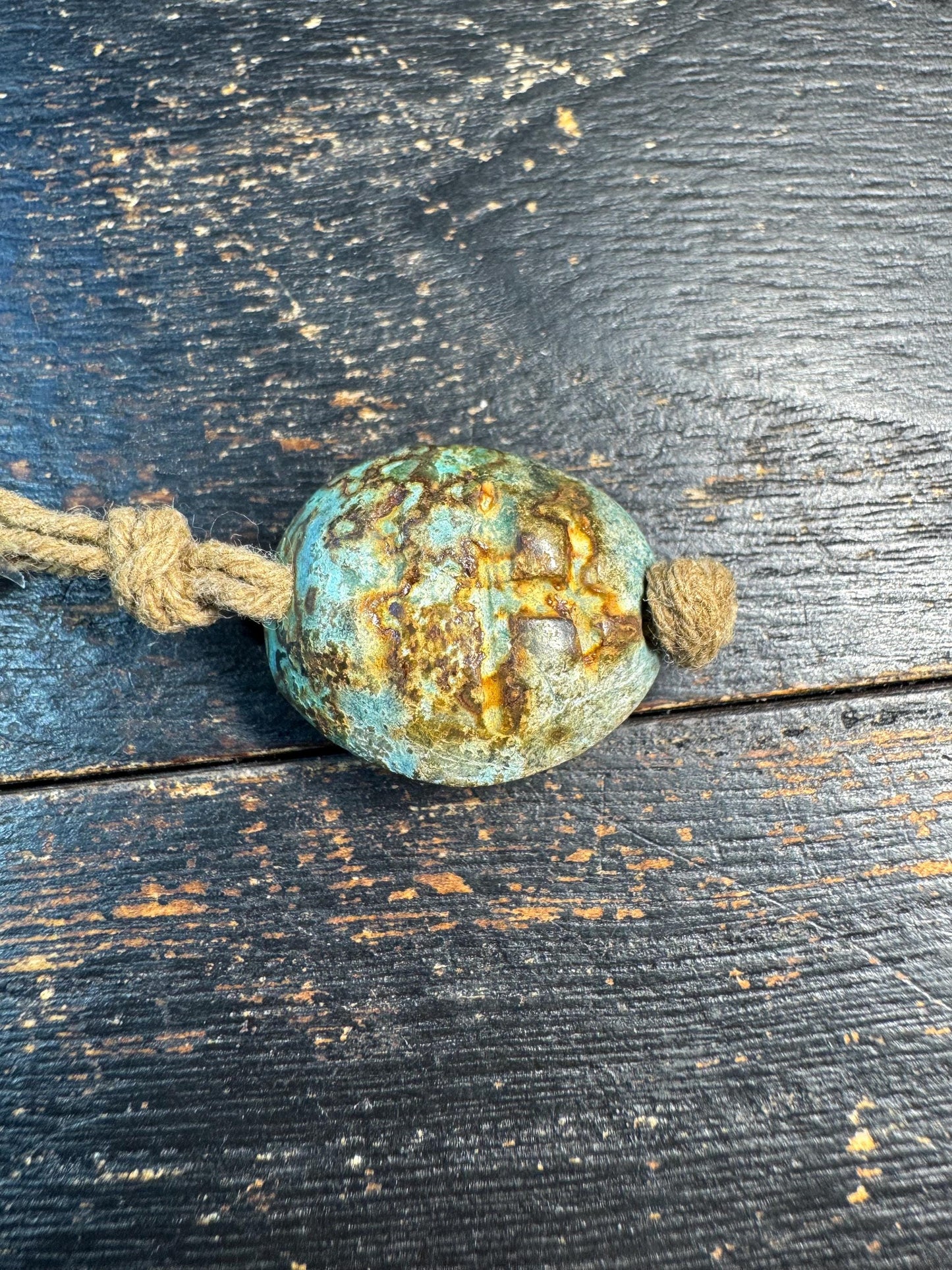 Carved Turtle Shell Pattern Stone Bead, Antique Style Green Patina Pendant, Ethnic Amulet Bead, Rustic Meditation Jewelry Supply