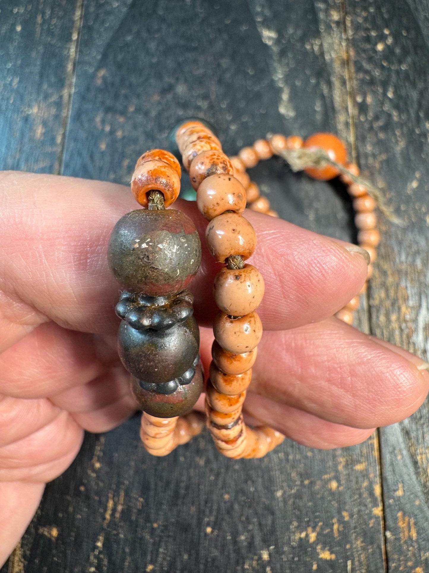 Vintage Tibetan Mala Beads Necklace, Old Monk Prayer Beads, Used Meditation Mala, Hand-Worn Patina, Ethnic Spiritual Necklace, 21 Inches