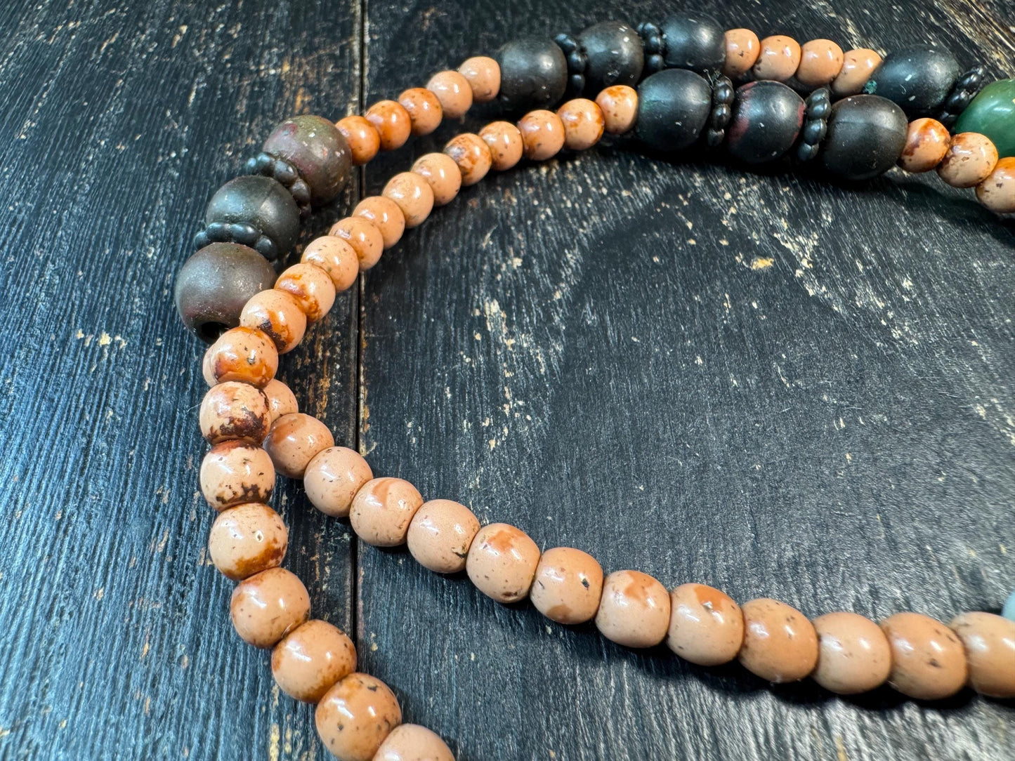 Vintage Tibetan Mala Beads Necklace, Old Monk Prayer Beads, Used Meditation Mala, Hand-Worn Patina, Ethnic Spiritual Necklace, 21 Inches