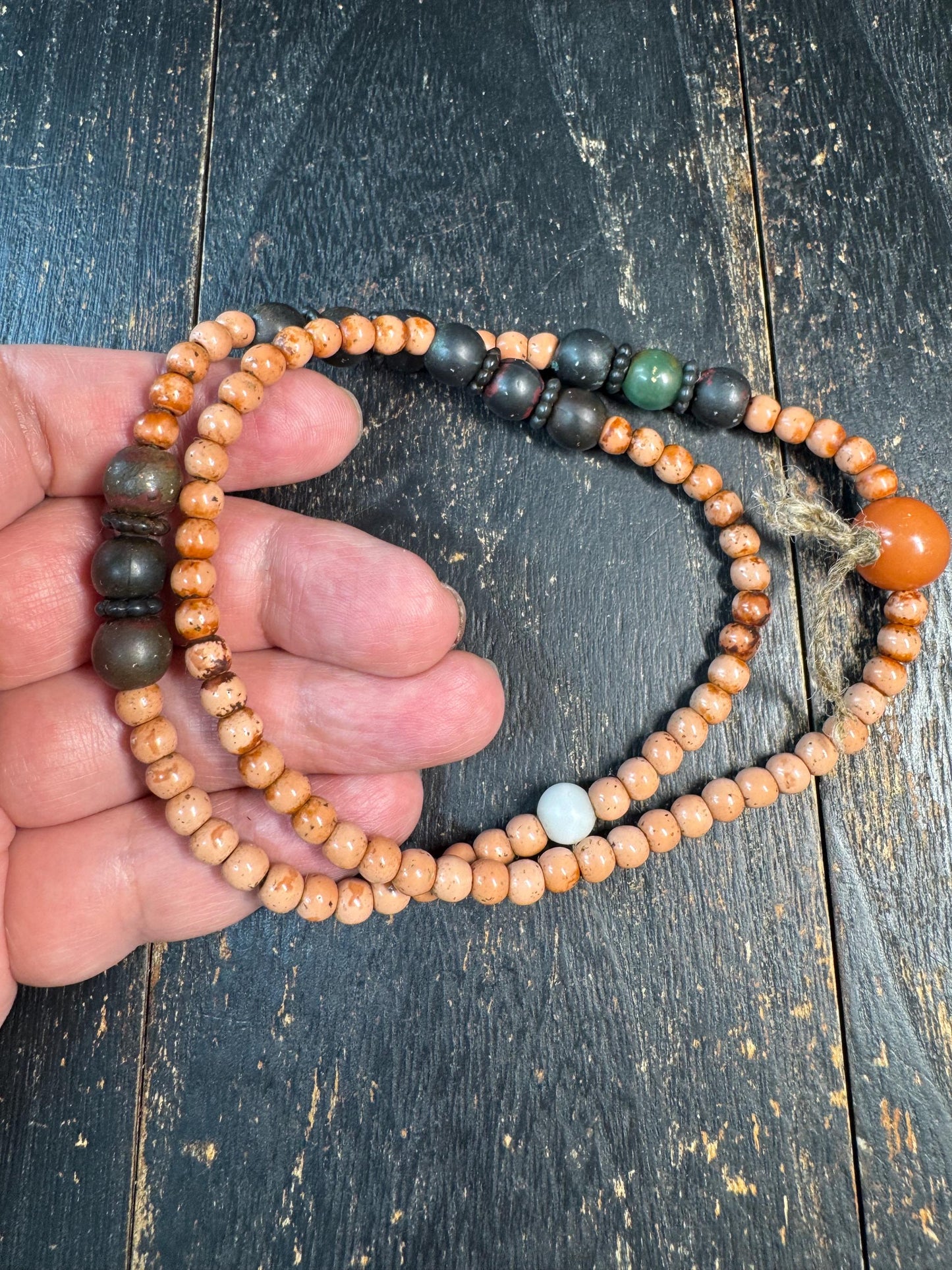 Vintage Tibetan Mala Beads Necklace, Old Monk Prayer Beads, Used Meditation Mala, Hand-Worn Patina, Ethnic Spiritual Necklace, 21 Inches