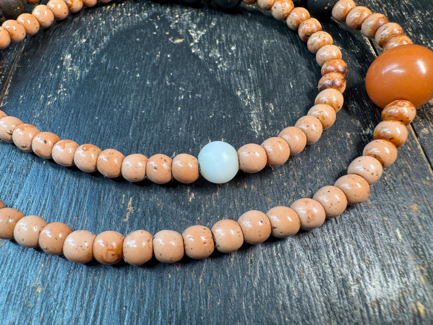 Vintage Tibetan Mala Beads Necklace, Old Monk Prayer Beads, Used Meditation Mala, Hand-Worn Patina, Ethnic Spiritual Necklace, 21 Inches