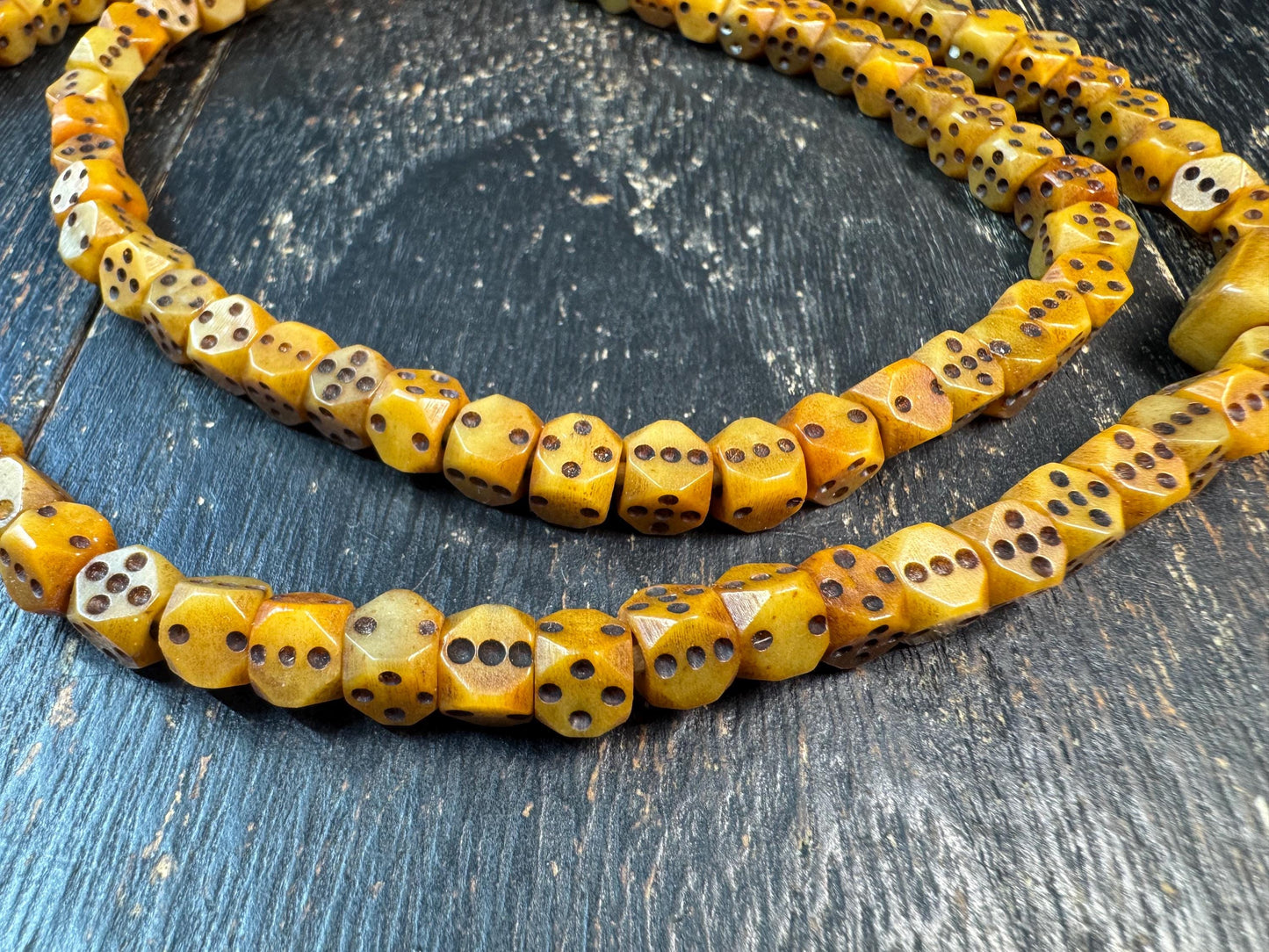Vintage Yak Bone Dice Bead Mala Necklace 108 Beads, Hand Carved Tibetan Prayer Mala, Unique Bone Meditation Necklace, Tribal Buddhist Jewelr