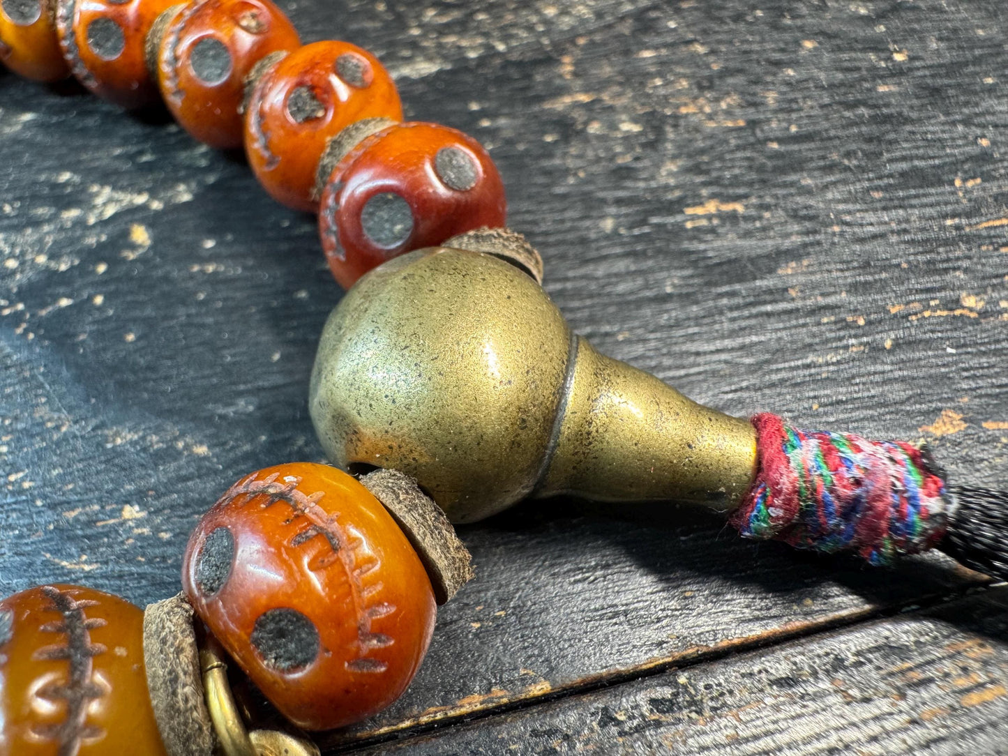 Vintage Yak Bone Skull Bracelet, Charnel Ground Citipati Style Beads, Tibetan Spiritual Mala, Brass Guru Bead, Tribal Protection Amulet, 8-9