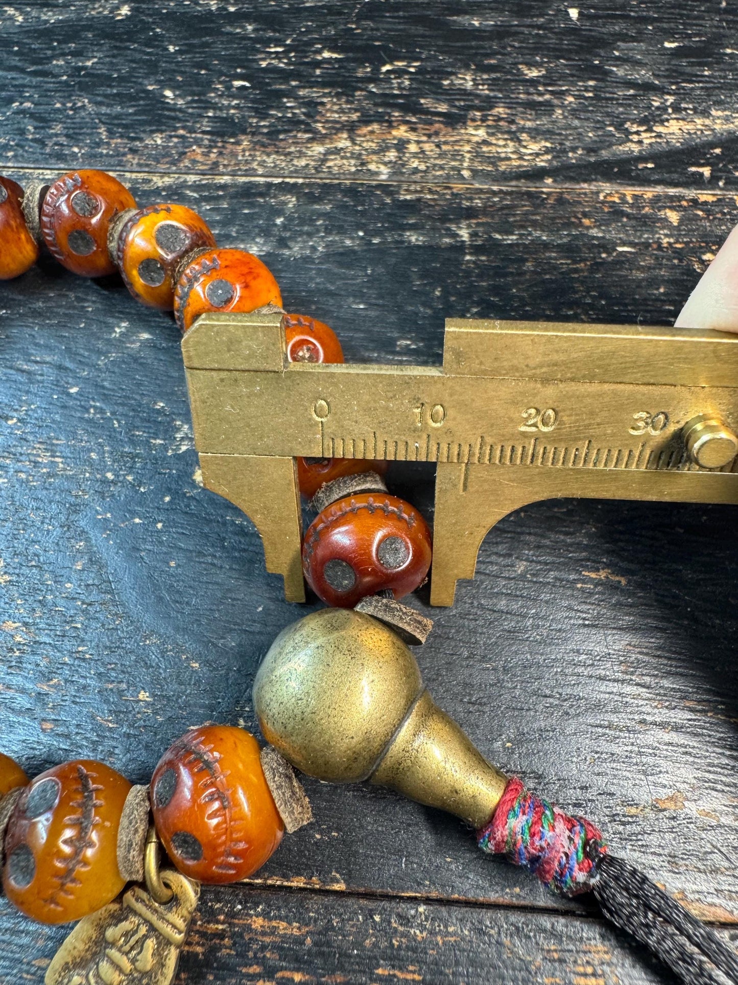 Vintage Yak Bone Skull Bracelet, Charnel Ground Citipati Style Beads, Tibetan Spiritual Mala, Brass Guru Bead, Tribal Protection Amulet, 8-9