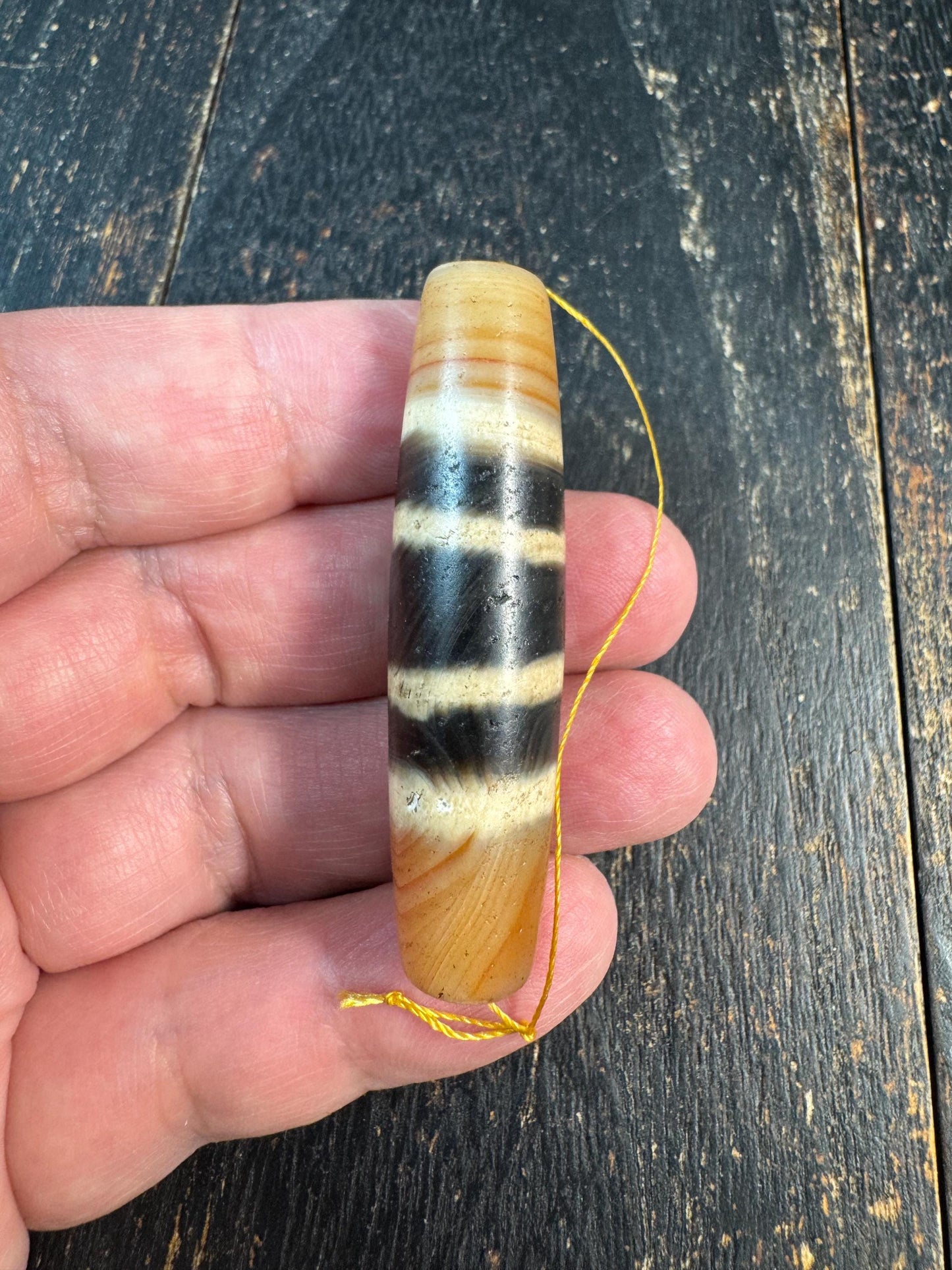 Tibetan Agate Dzi Bead Pendant, Banded Chung Dzi, Himalayan Protection Amulet, Vintage Style Stripe Dzi, Mala Guru Bead Supply