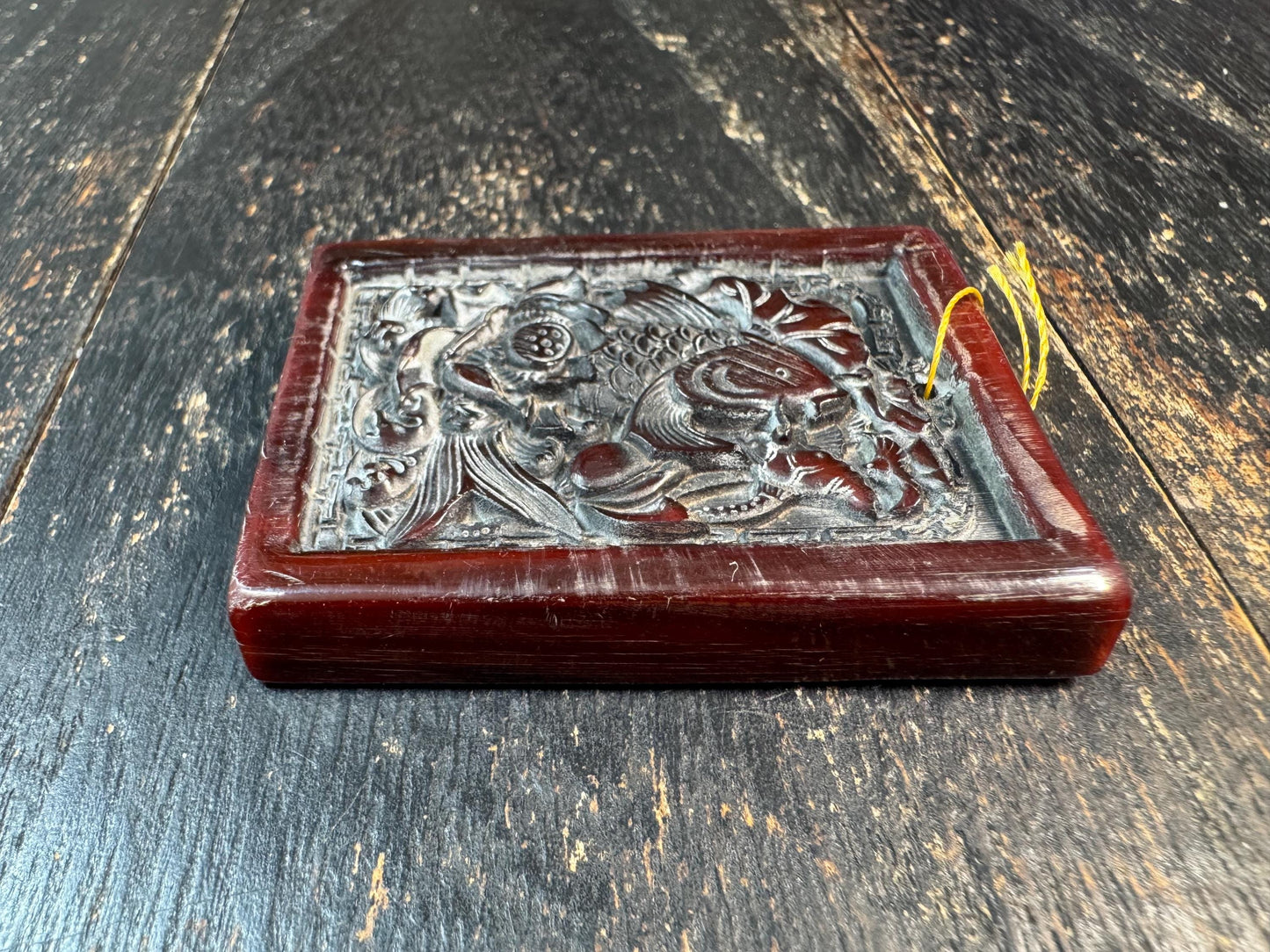 Hand Carved Yak Horn Pendant, Koi Fish and Lotus Relief, Tibetan Style Amulet, Himalayan Bone Carving, Spiritual Prosperity Charm