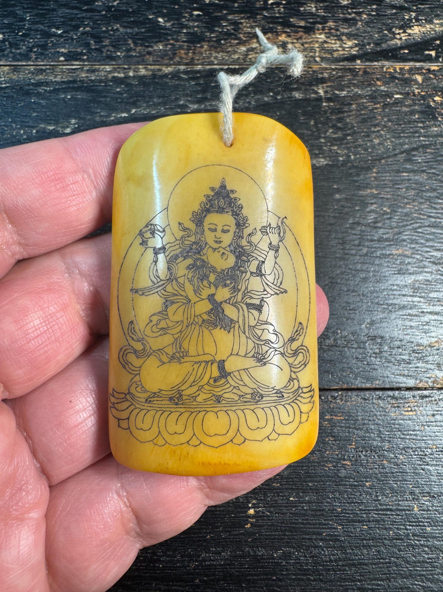 Vintage Style Yak Bone Avalokiteshvara Pendant, Hand Engraved Tibetan Buddha Amulet, Carved Bone Talisman, Himalayan Spiritual Necklace