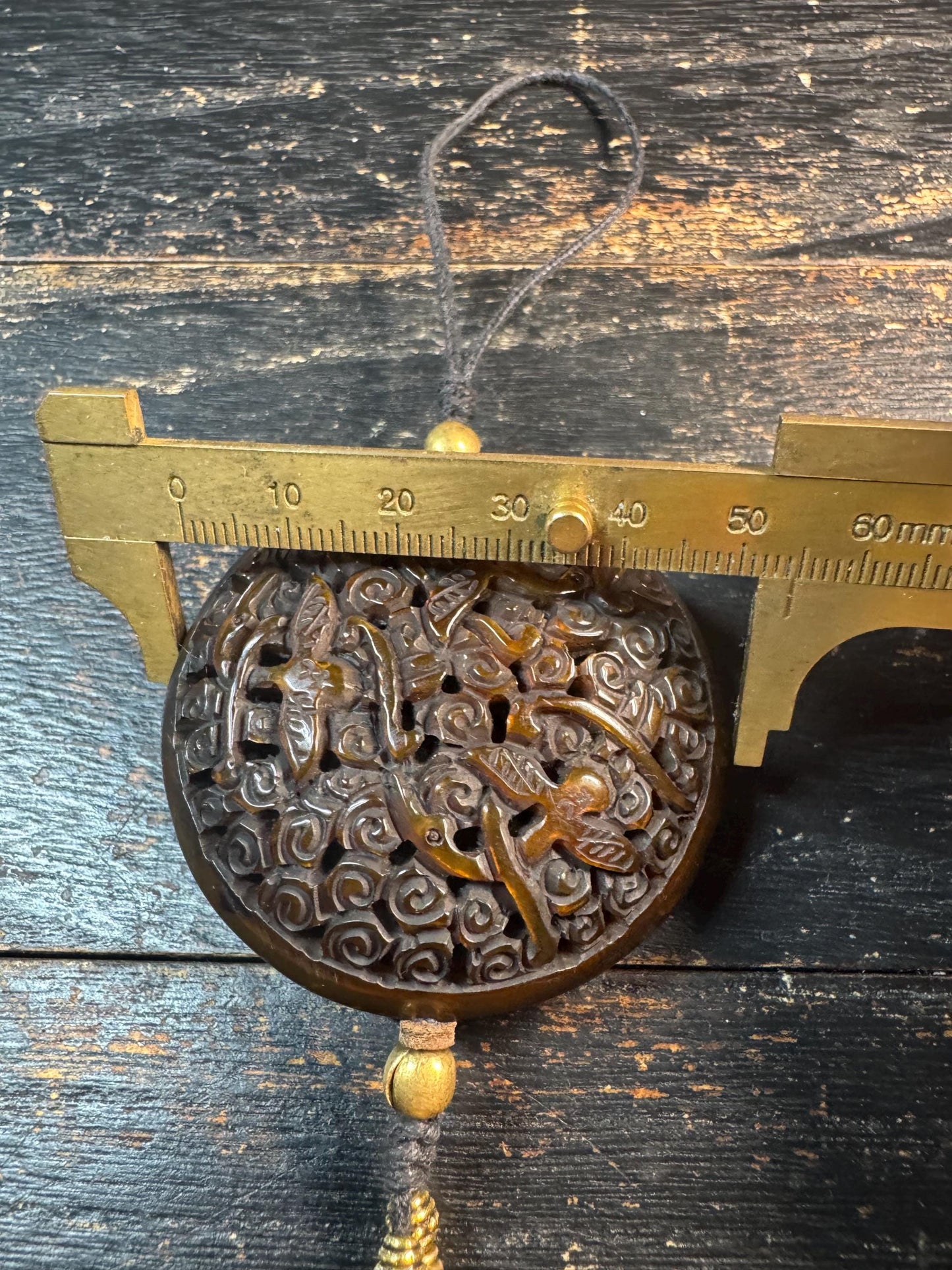 Hand Carved Yak Horn Amulet Pendant, Openwork Double Bird Design, Tibetan Style Incense Holder (Ghau), Tribal Spiritual Talisman Necklace