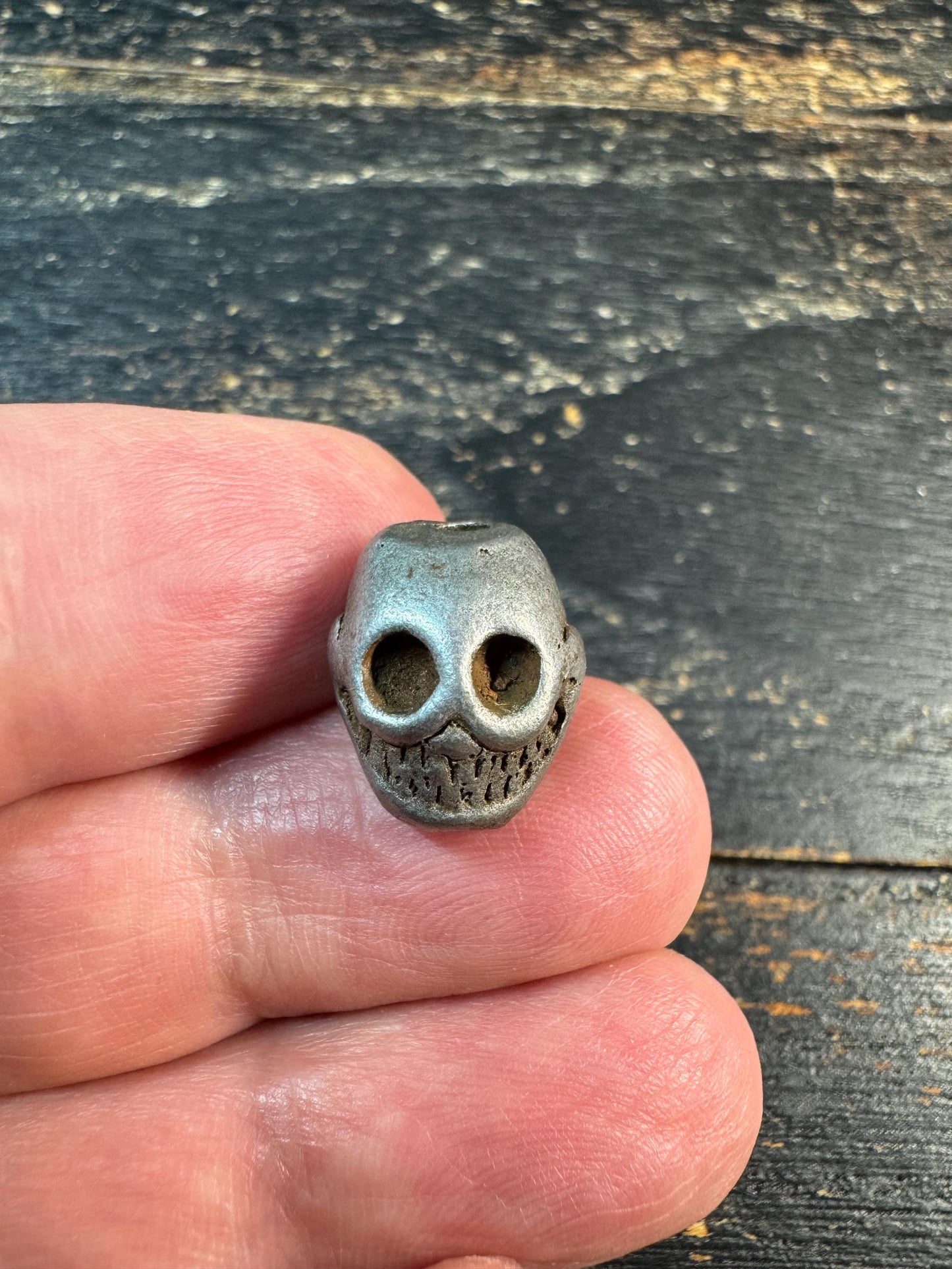 Tibetan Thokcha Iron Chitipati Spacer Bead – Skull Mala Guru Bead – Himalayan Tantric Ritual Bead – Nepal Patina