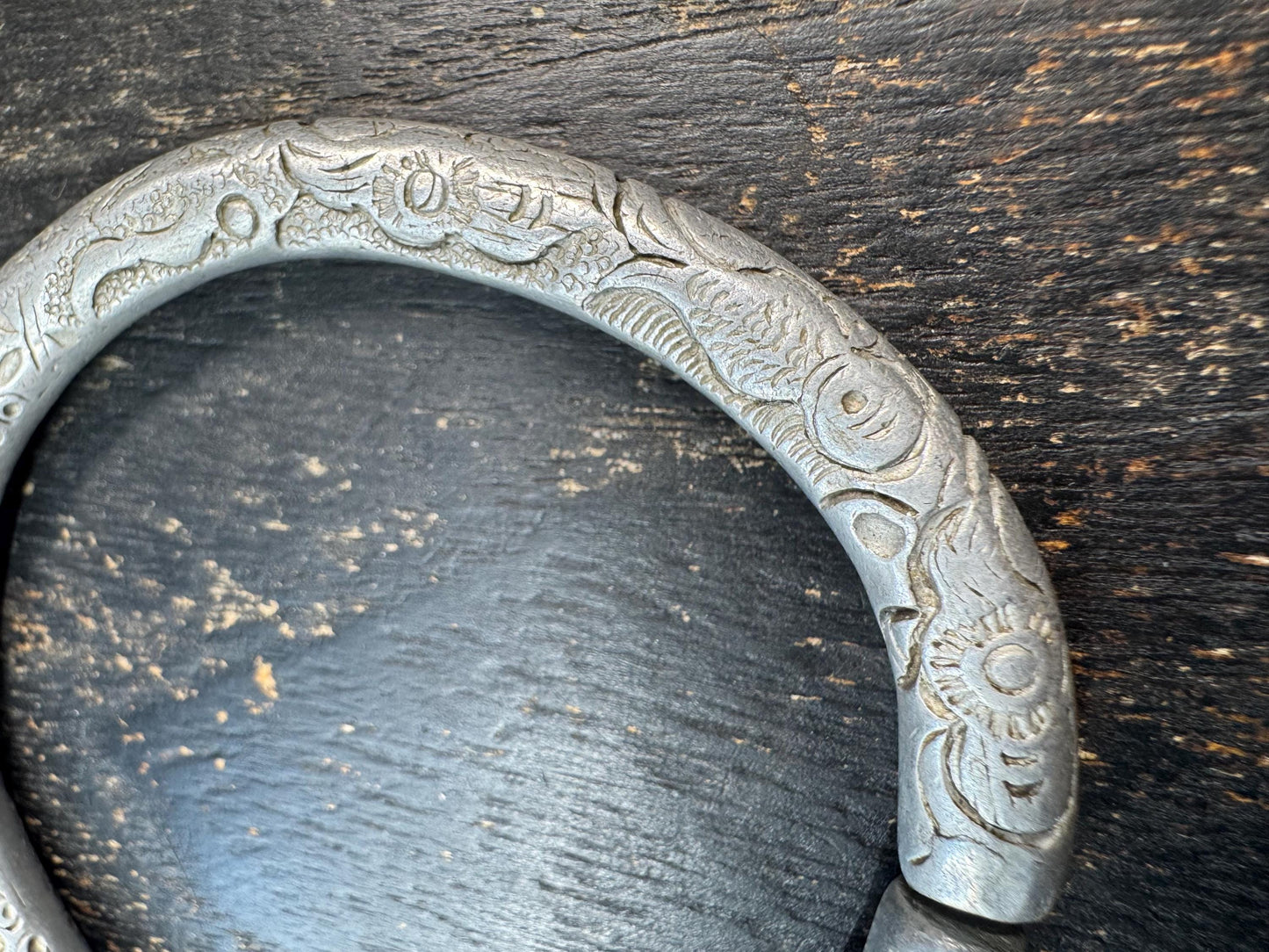 Vintage Tibetan 925 Silver Bangle Bracelet | Hand Engraved Himalayan Tribal Bracelet | Ethnic Nomadic Jewelry