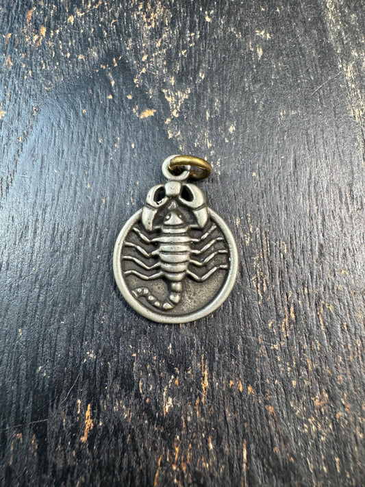 Vintage Brass Scorpion Pendant Charm | Zodiac Scorpio Amulet | Tribal Style Brass Medallion | Small Round Pendant for Necklace or Bracelet