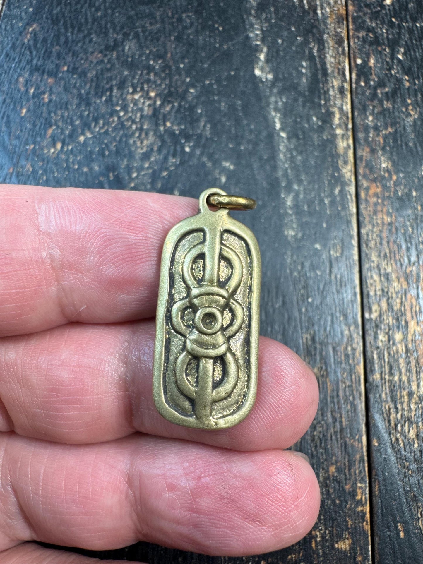 Vintage Brass Vajra Pendant | Tibetan Dorje Amulet Charm | Double Sided Buddhist Brass Pendant | Himalayan Spiritual Talisman