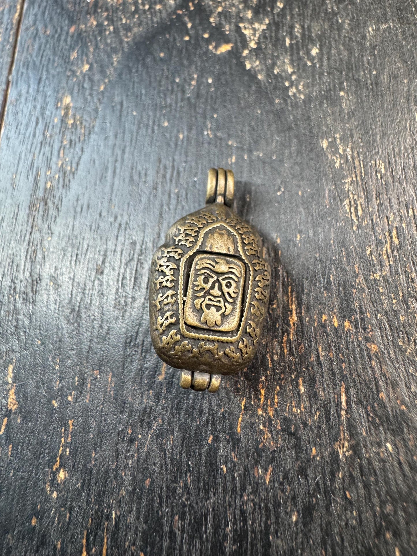 Vintage Brass Zaki Ram Gau Box Pendant | Tibetan Protective Amulet Pendant | Double Sided Himalayan Prayer Box Charm