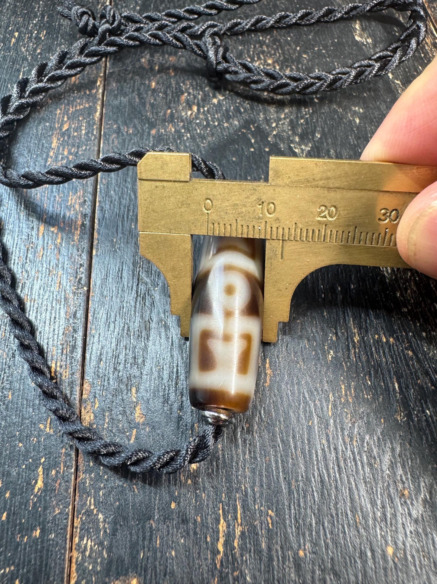 Heaven & Earth Dzi Bead Necklace | Etched Agate Tibetan Style Pendant | Brown White Dzi Amulet | Adjustable Cord Necklace