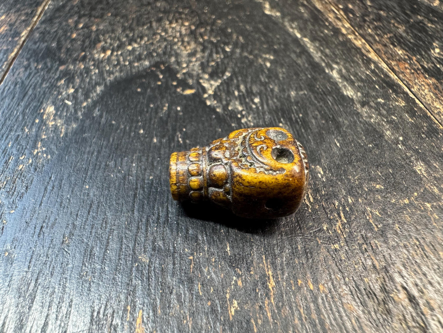 Vintage Tibetan Yak Bone Citipati Guru Bead – Hand Carved Skull Mala Bead – Charnel Ground Kapala Spacer – Tibetan Buddhist Mala Making Supp