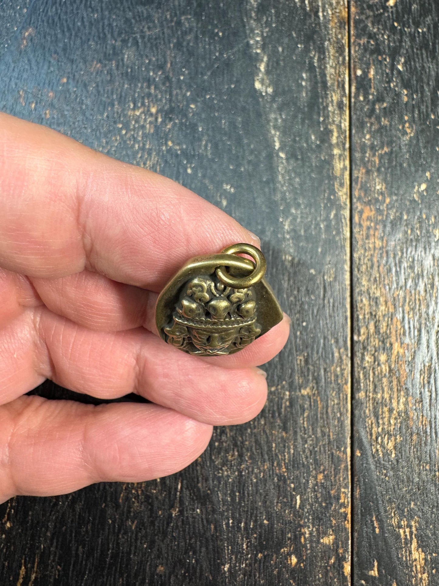 Vintage Tibetan Brass Mahakala Pendant – Wrathful Protector Amulet – Tibetan Buddhist Charm with Mantra – Himalayan Brass Pendant