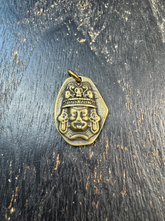 Vintage Tibetan Brass Mahakala Pendant – Wrathful Protector Amulet – Tibetan Buddhist Charm with Mantra – Himalayan Brass Pendant