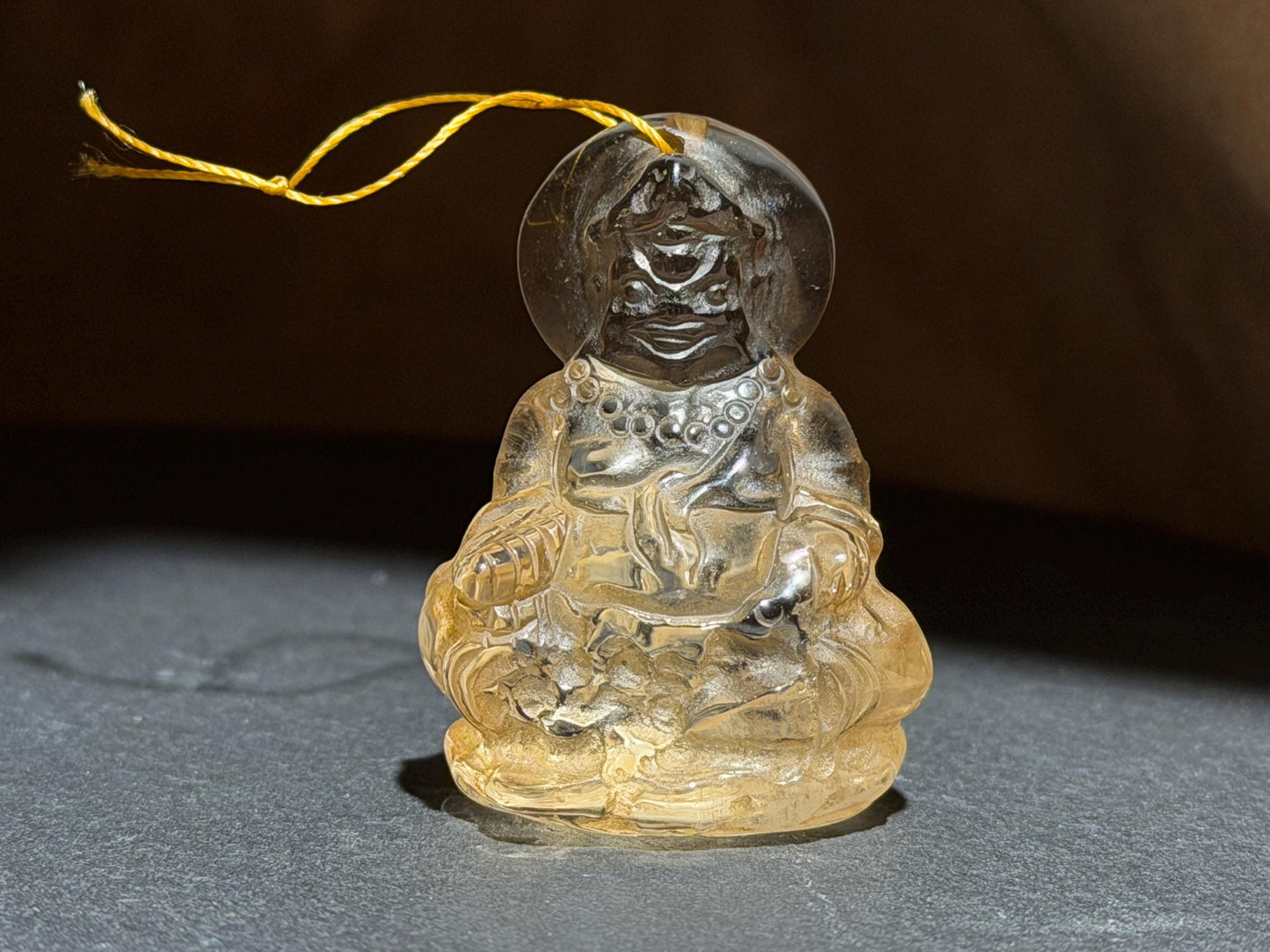 Natural Crystal Yellow Dzambhala Pendant, Tibetan Wealth Deity Amulet, Hand Carved Crystal Buddha, Prosperity Talisman, Spiritual Jewelry Gi