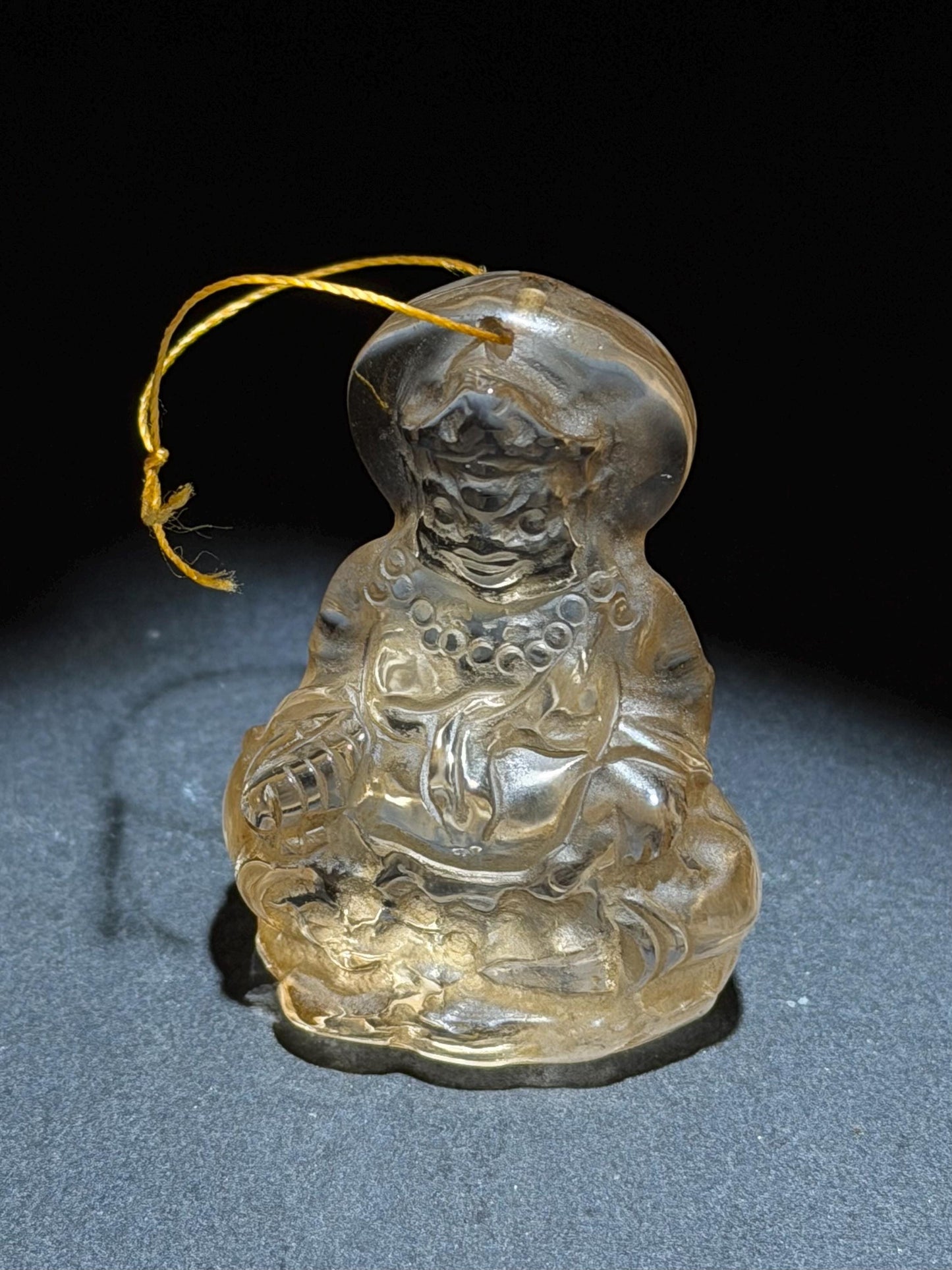 Natural Crystal Yellow Dzambhala Pendant, Tibetan Wealth Deity Amulet, Hand Carved Crystal Buddha, Prosperity Talisman, Spiritual Jewelry Gi