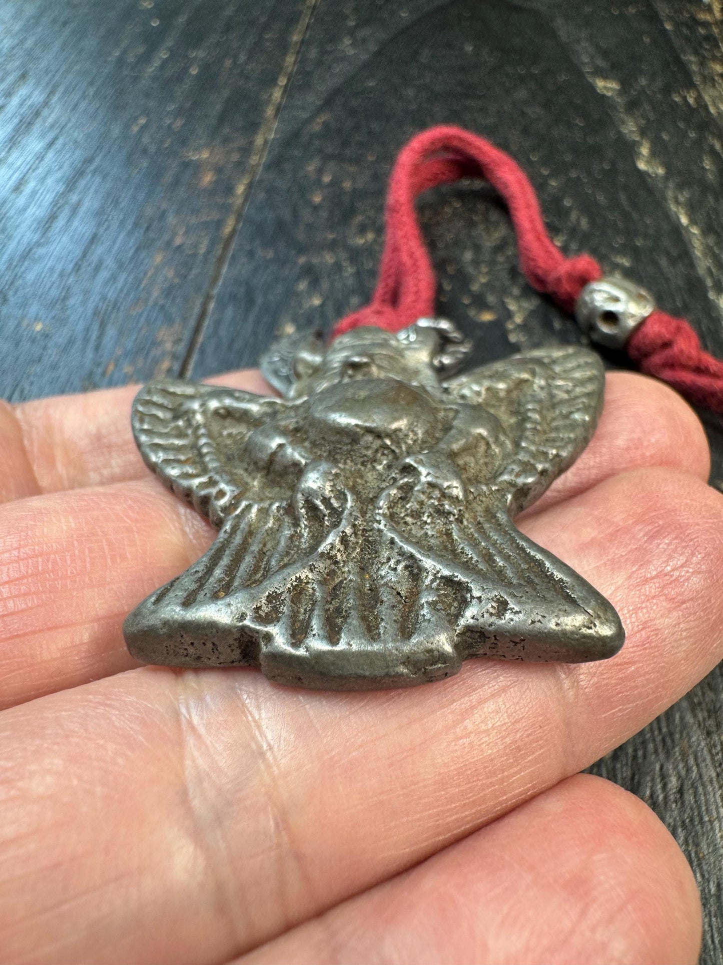 Vintage Cold Iron Garuda Pendant Necklace, Charnel Ground Style Amulet, Tibetan Inspired Thokcha Pendant, Citipati Bead & Ritual Axe Charm
