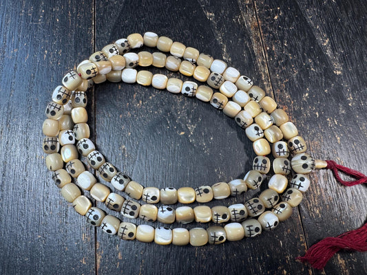 108 Shell Mala Necklace, Charnel Ground Style Skull Beads, Tibetan Inspired Prayer Beads, Hand Carved Mantra Dot Mala, Meditation Rosary