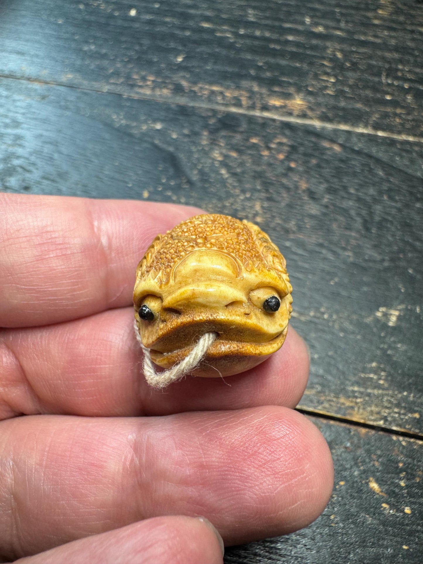Hand Carved Deer Antler Toad Pendant, Himalayan Frog Amulet Charm, Vintage Style Antler Netsuke Necklace Pendant