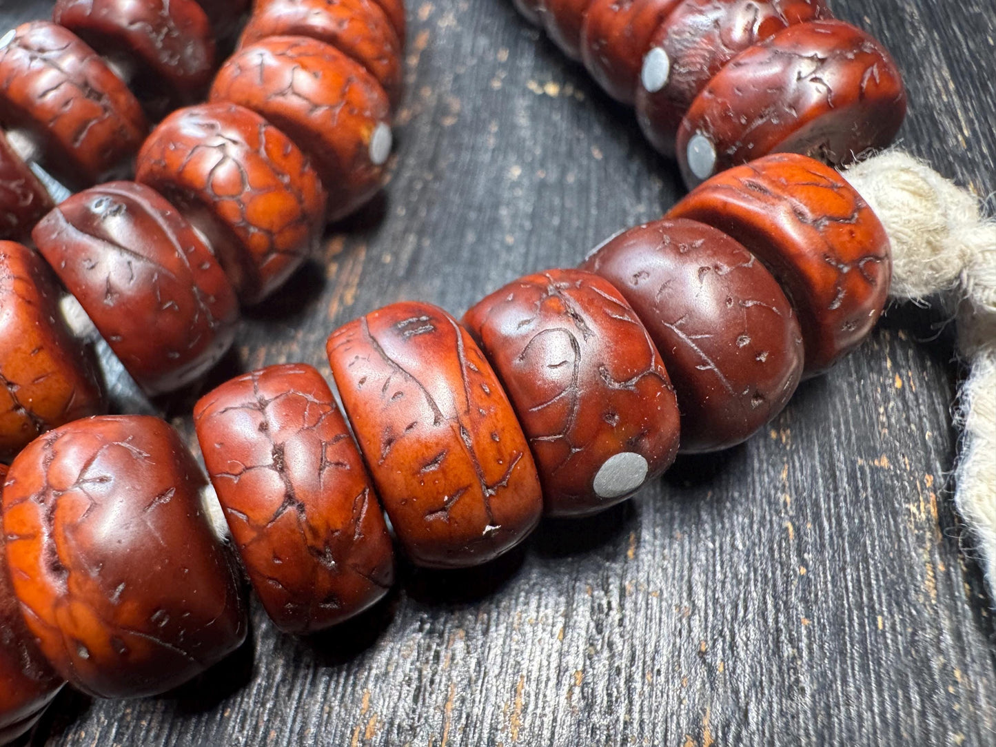 108 Phoenix Eye Bodhi Seed Mala with Metal Inlay, Vintage Style Tibetan Prayer Beads Necklace, 36 Inch Buddhist Mala