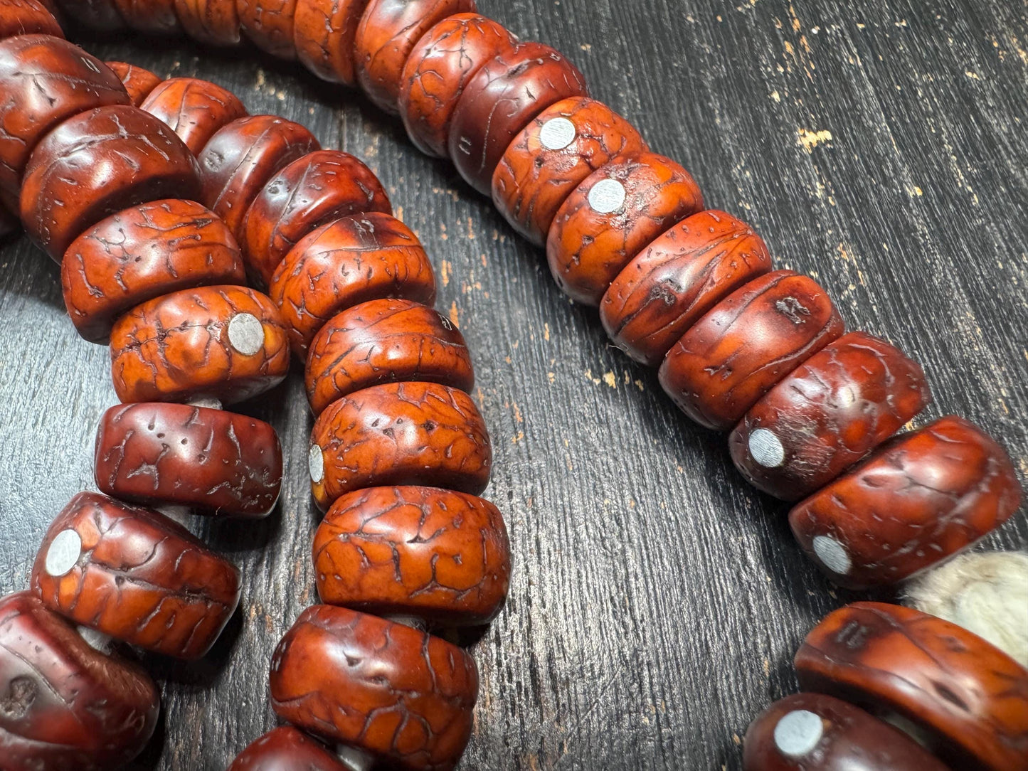 108 Phoenix Eye Bodhi Seed Mala with Metal Inlay, Vintage Style Tibetan Prayer Beads Necklace, 36 Inch Buddhist Mala