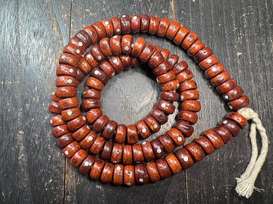 108 Phoenix Eye Bodhi Seed Mala with Metal Inlay, Vintage Style Tibetan Prayer Beads Necklace, 36 Inch Buddhist Mala