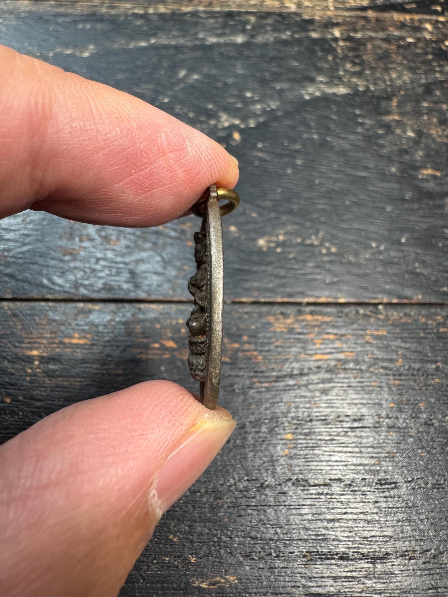 Vintage Tibetan Manjushri Cold Iron Pendant – Himalayan Buddhist Amulet with Om Mani Padme Hum Mantra