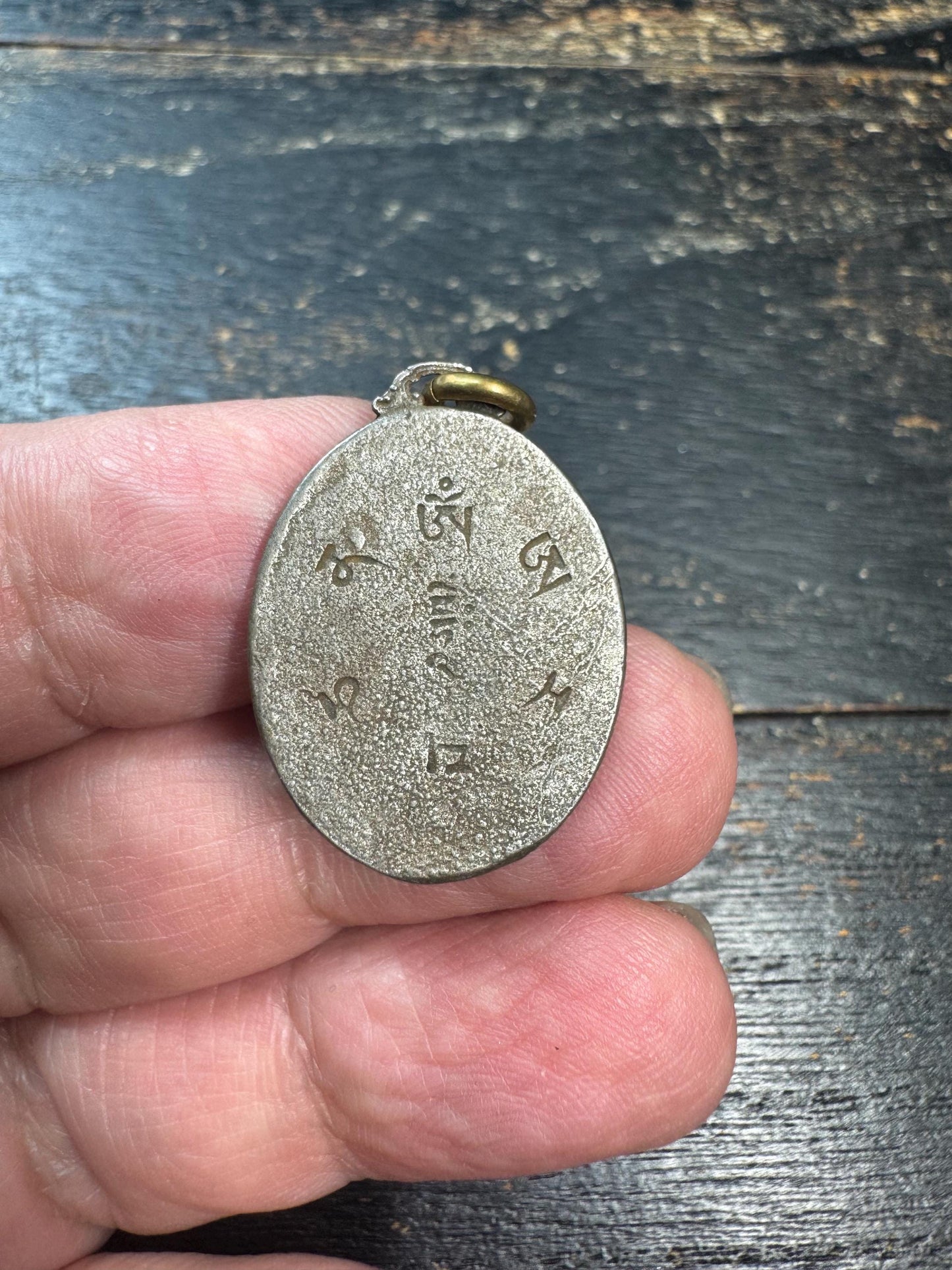 Vintage Tibetan Manjushri Cold Iron Pendant – Himalayan Buddhist Amulet with Om Mani Padme Hum Mantra