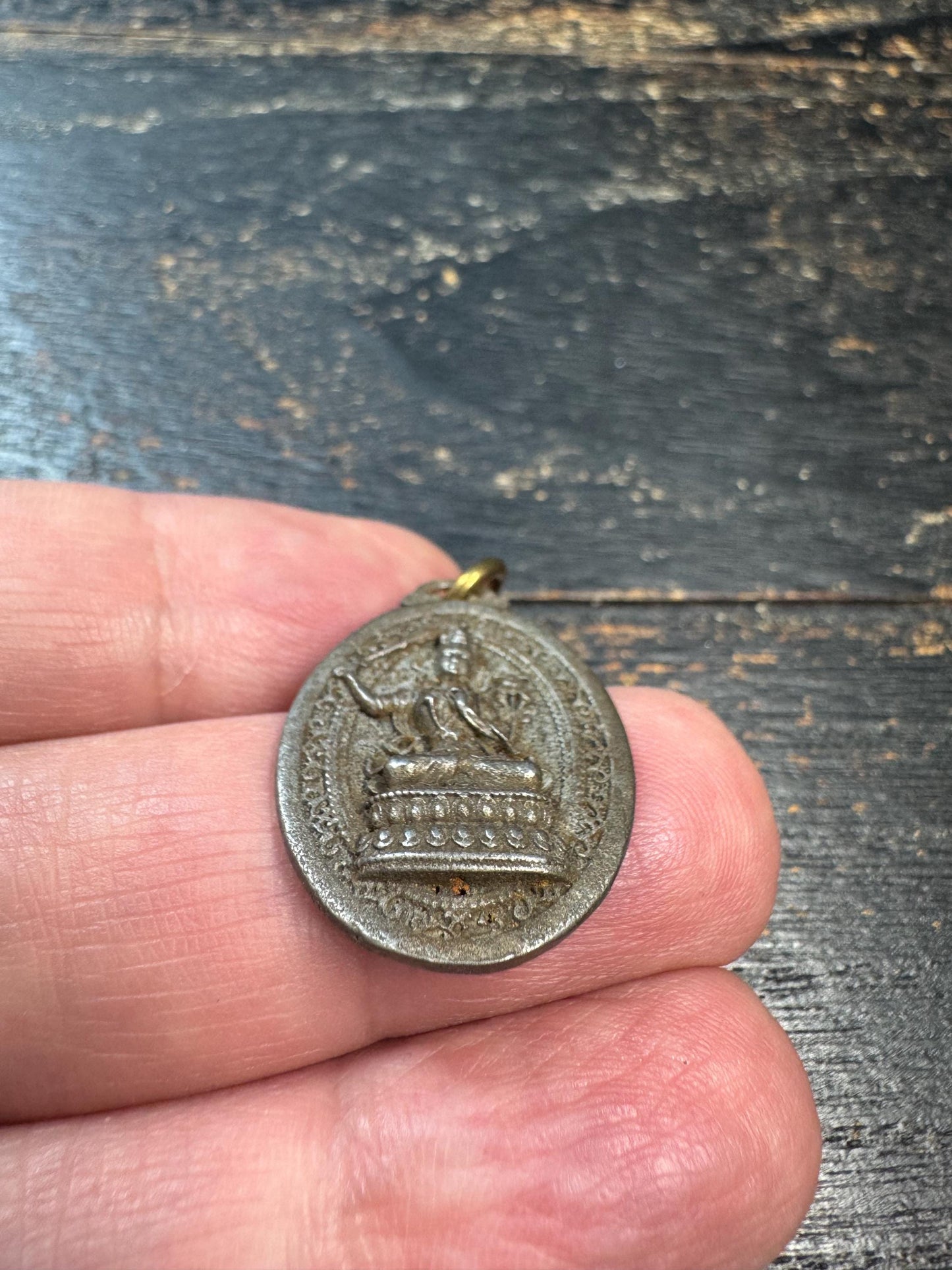 Vintage Tibetan Manjushri Cold Iron Pendant – Himalayan Buddhist Amulet with Om Mani Padme Hum Mantra