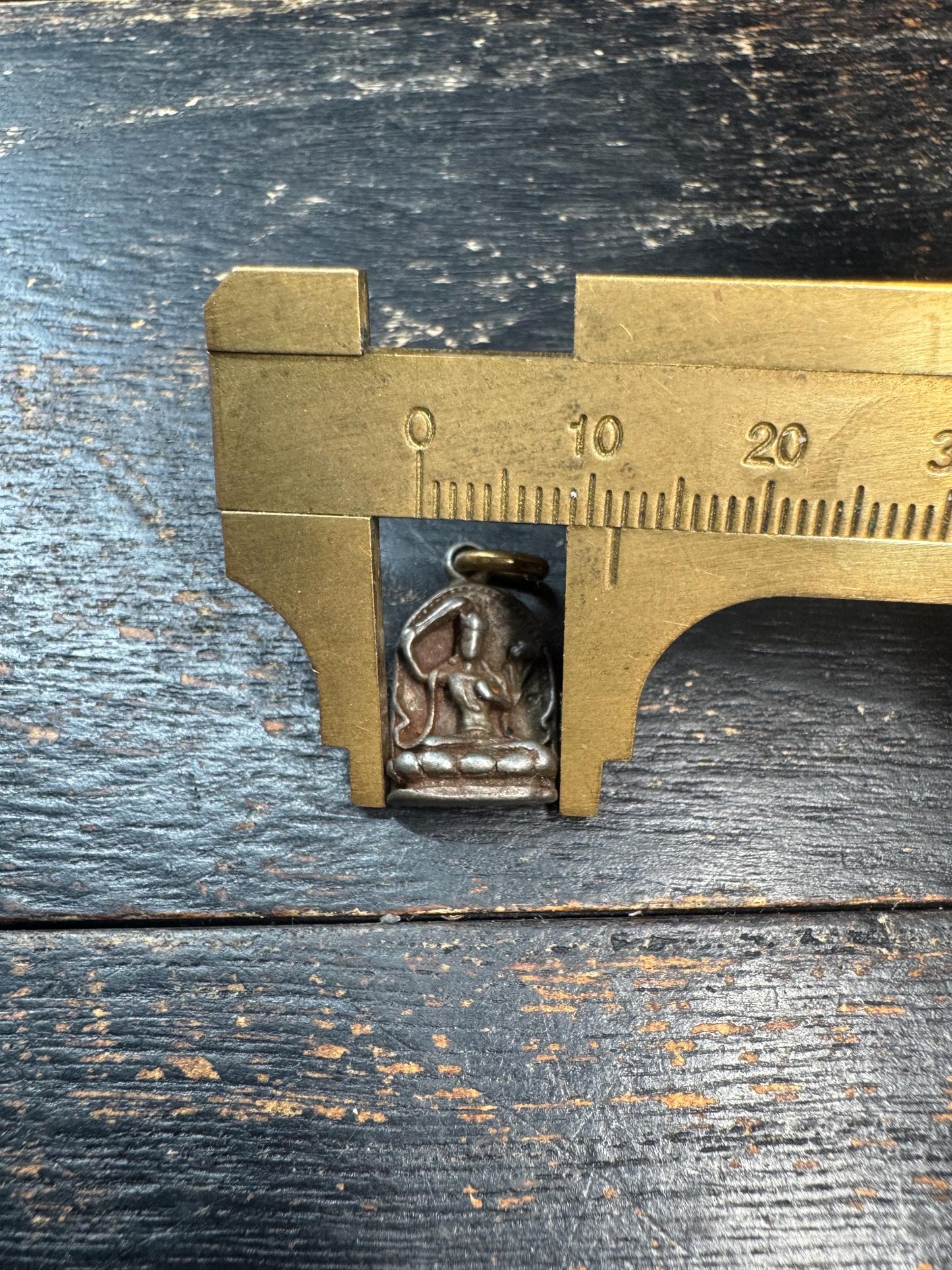 Vintage Himalayan Cold Iron Buddhist Pendant Amulet | Mini Seated Deity Charm | Rustic Protective Talisman