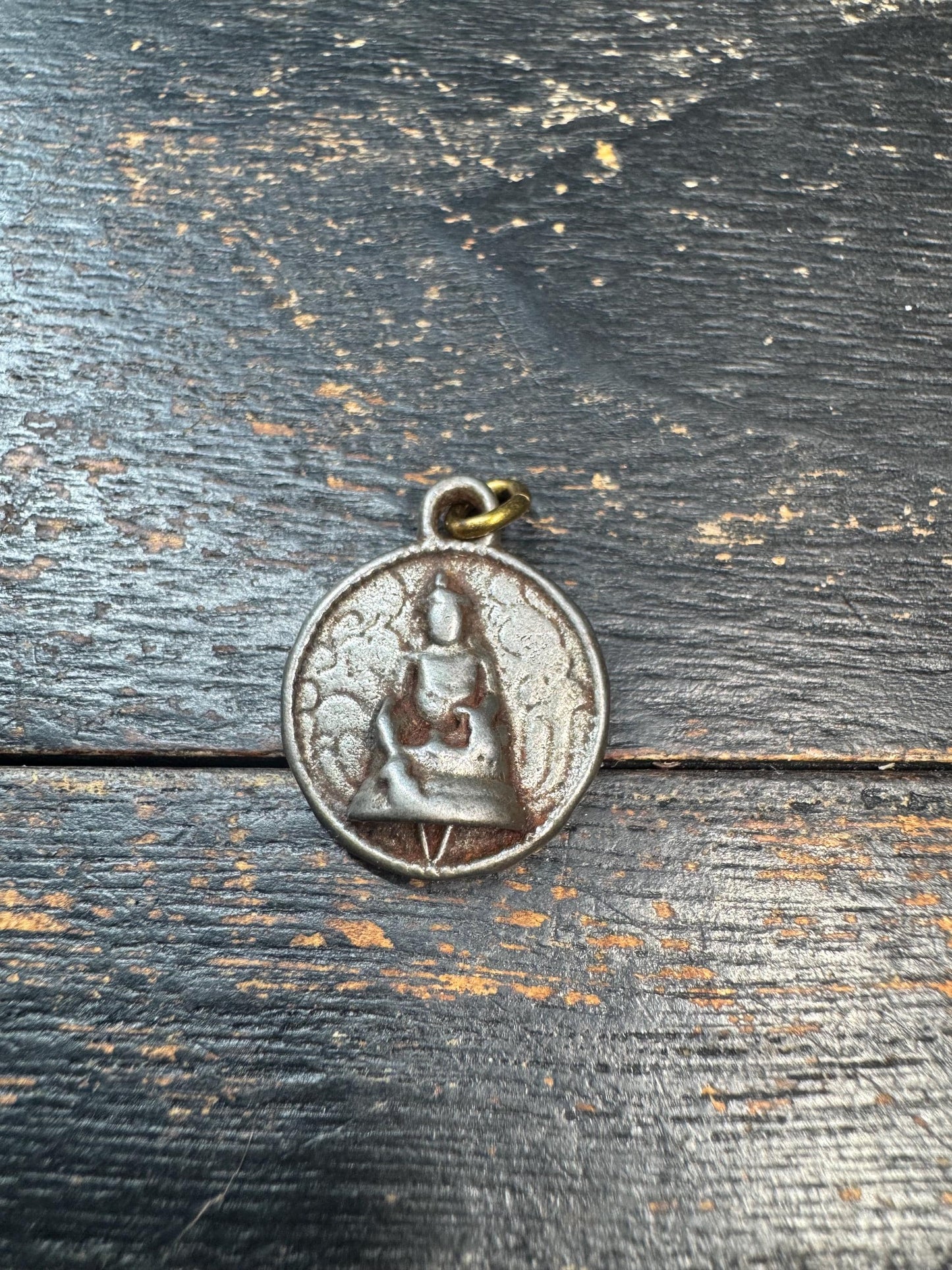 Vintage Tibetan Buddha Cold Iron Pendant – Himalayan Vajra Buddhist Amulet Charm