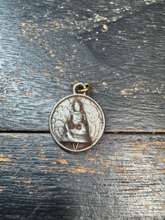 Vintage Tibetan Buddha Cold Iron Pendant – Himalayan Vajra Buddhist Amulet Charm