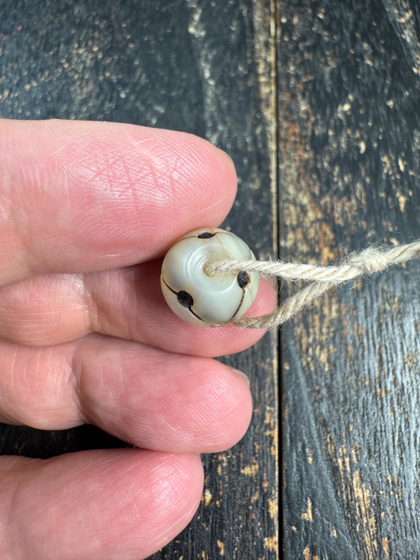 Hand Carved Shell Bead with Connected Mantra Dots, Natural Shell Spacer Bead, Symbolic Jewelry Bead, Mala Spacer, DIY Bracelet Necklace Bead