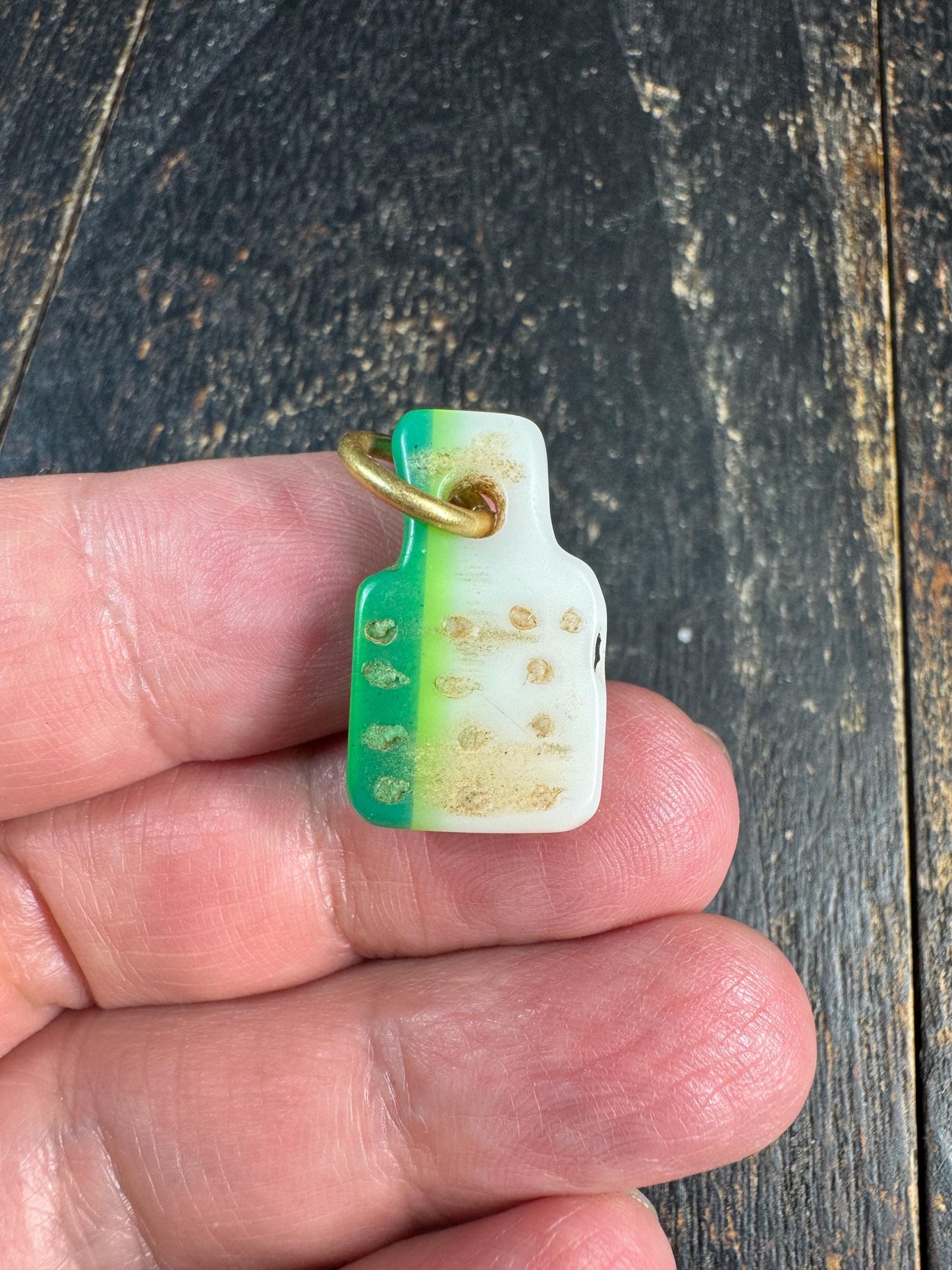 Vintage Mahjong Tile Pendant, Green Fade Upcycled Mahjong Charm, Rustic Asian Folk Amulet, Unique Handcrafted Jewelry