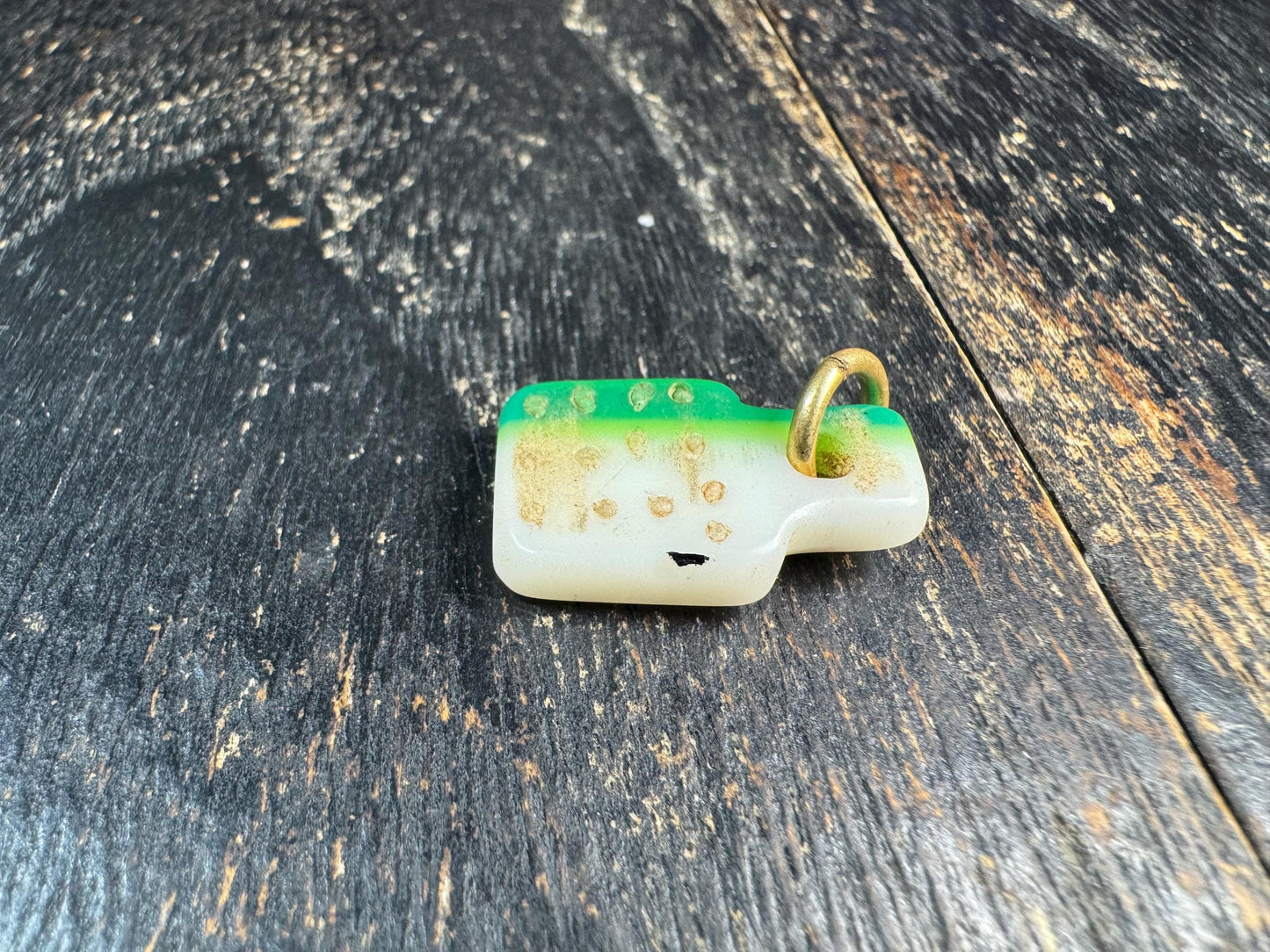 Vintage Mahjong Tile Pendant, Green Fade Upcycled Mahjong Charm, Rustic Asian Folk Amulet, Unique Handcrafted Jewelry