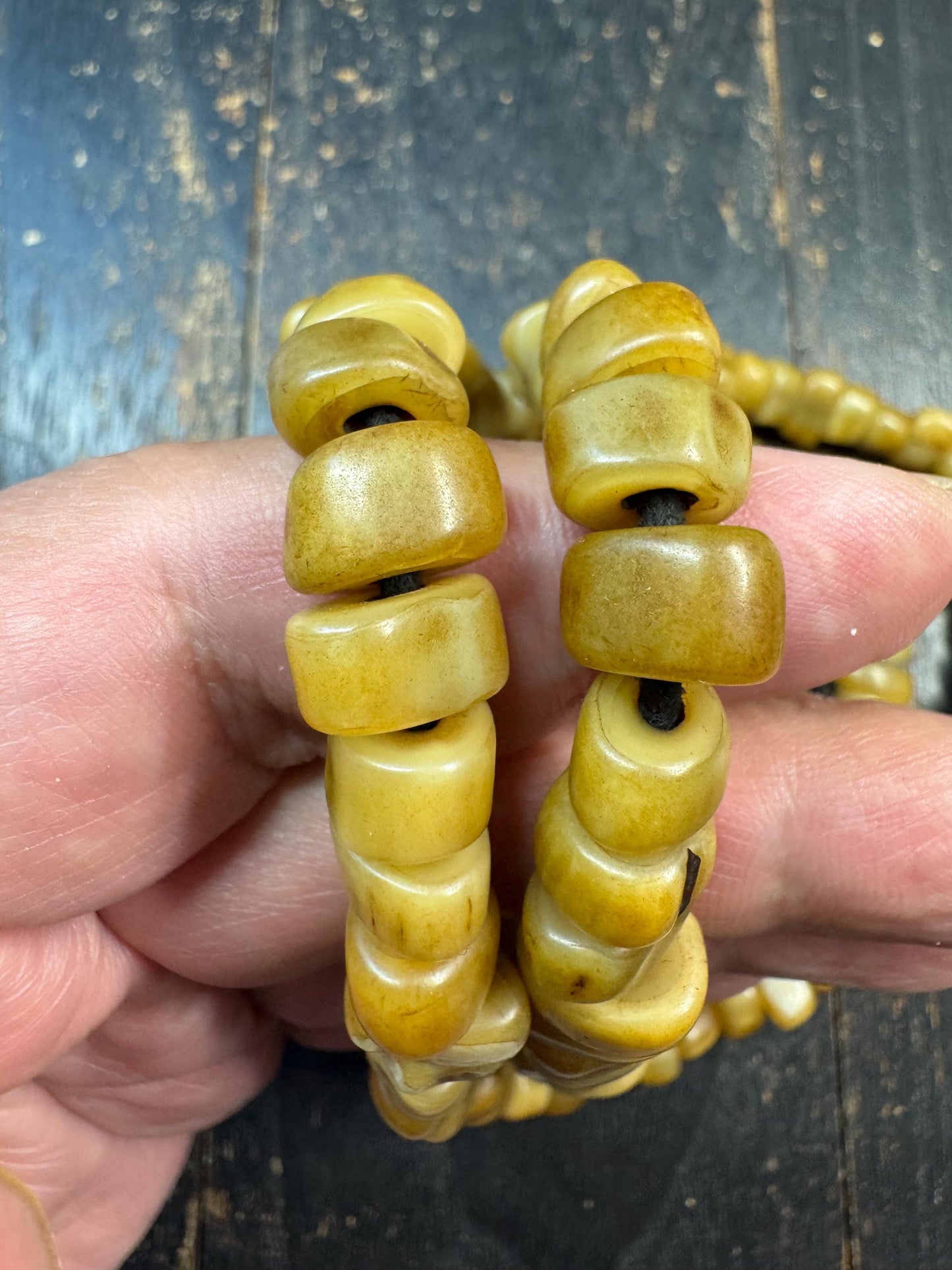 108 Camel Tooth Mala with Yak Bone Skull Guru Bead & Copper Accents | 13mm Tibetan Cemetery Style Bone Prayer Beads