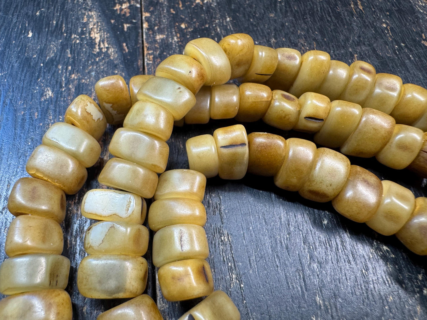 108 Camel Tooth Mala with Yak Bone Skull Guru Bead & Copper Accents | 13mm Tibetan Cemetery Style Bone Prayer Beads