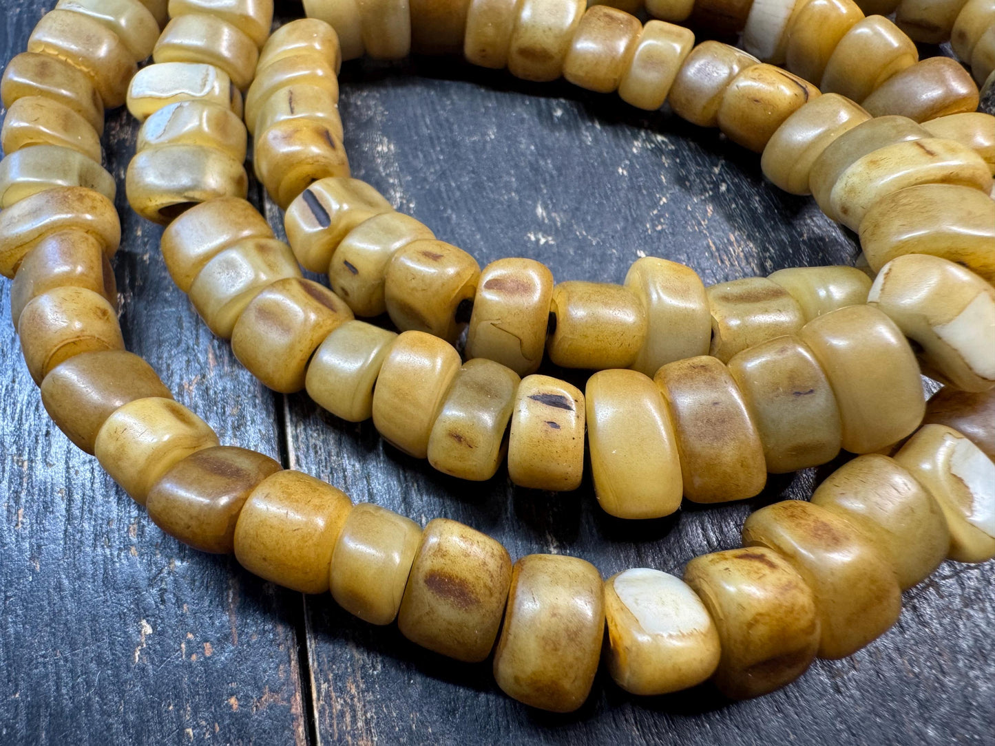 108 Camel Tooth Mala with Yak Bone Skull Guru Bead & Copper Accents | 13mm Tibetan Cemetery Style Bone Prayer Beads