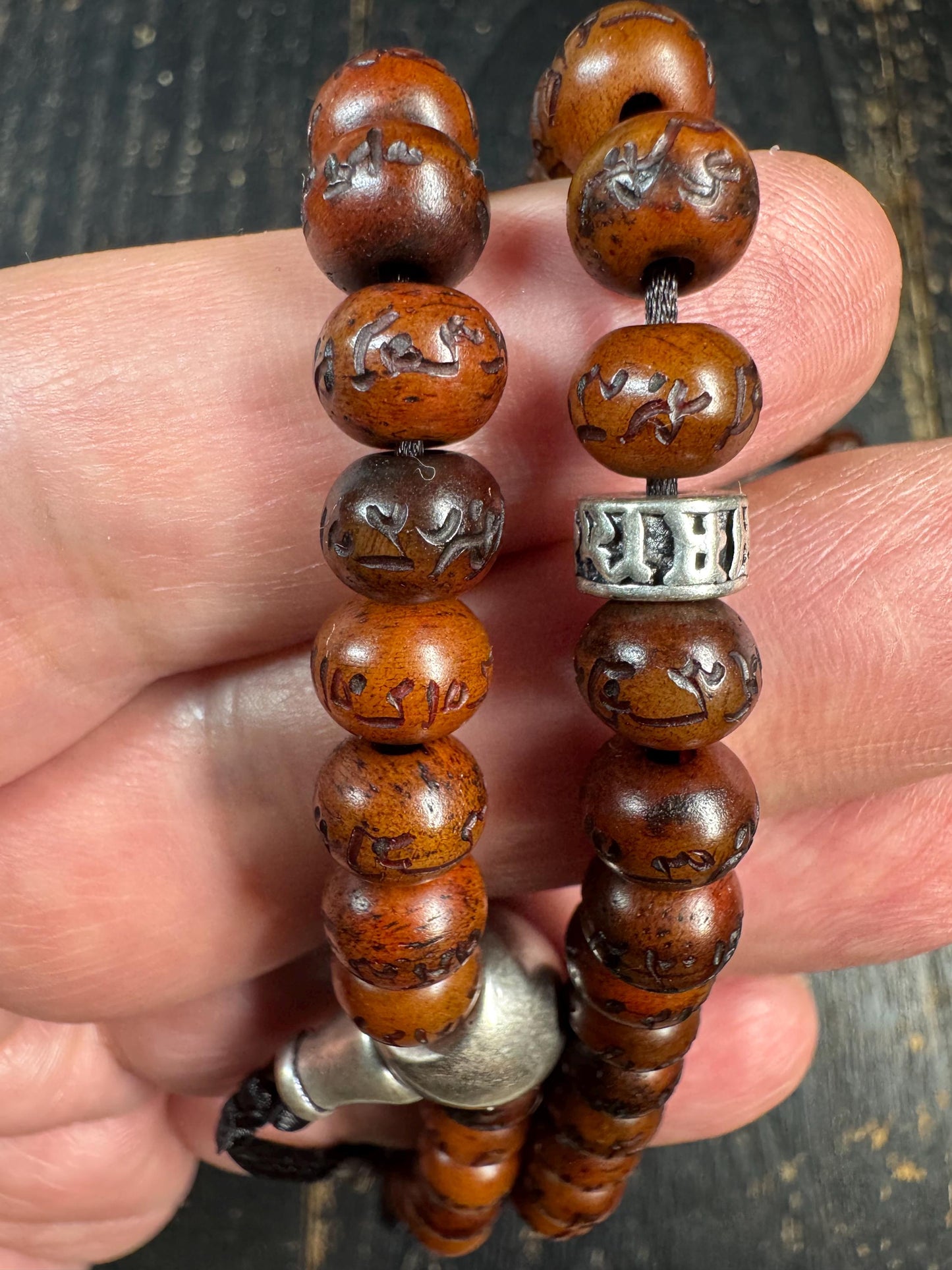 Yak Bone Mala Necklace 28” – Hand Carved Mantra Beads – Brass Guru Bead – Pair of Mala Counters – Tibetan Buddhist Prayer Beads – Adjustable