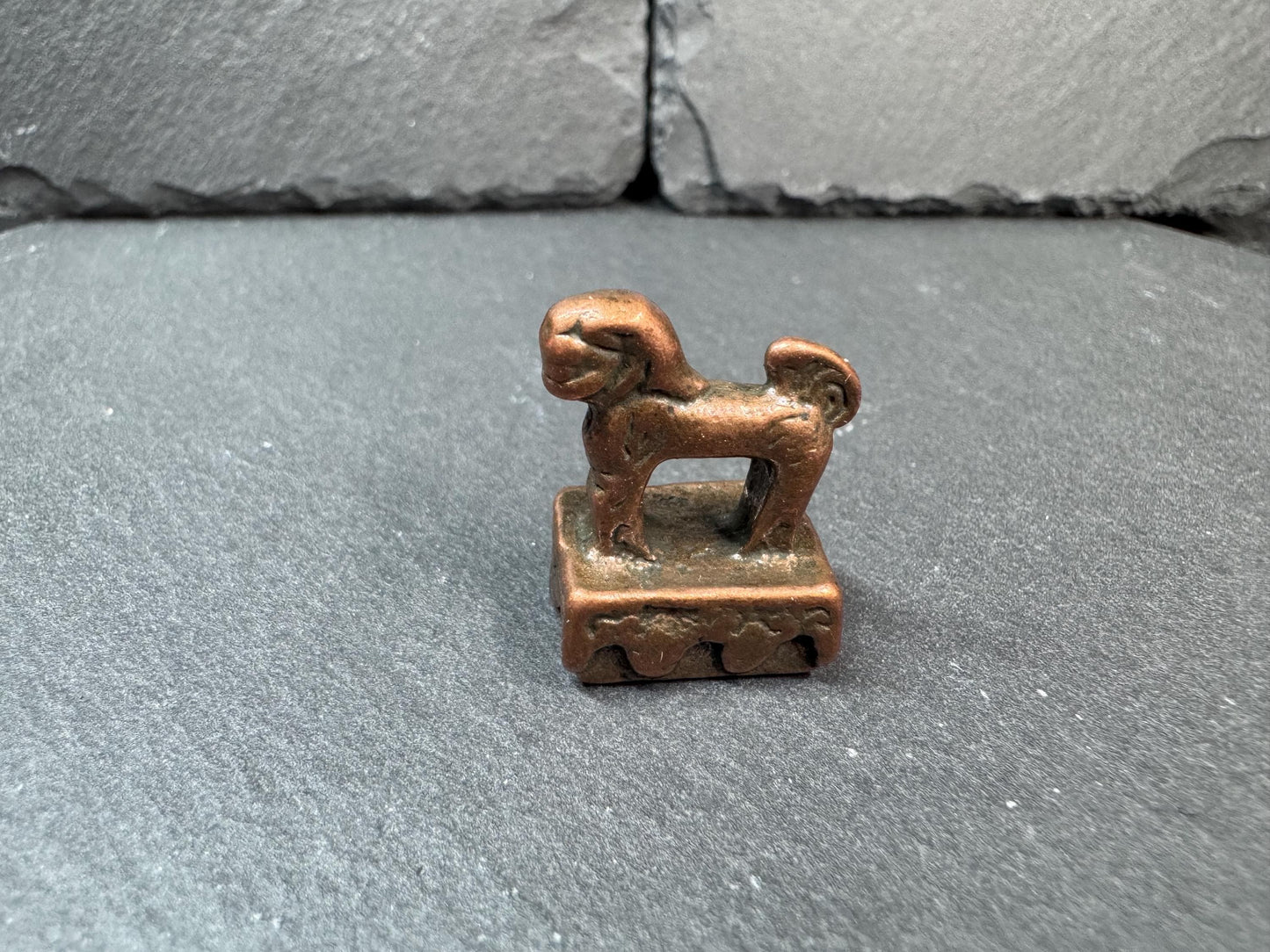 Vintage Brass Mythical Beast Seal – Mini Guardian Creature Stamp – Rustic Asian Amulet – Small Collectible Talisman