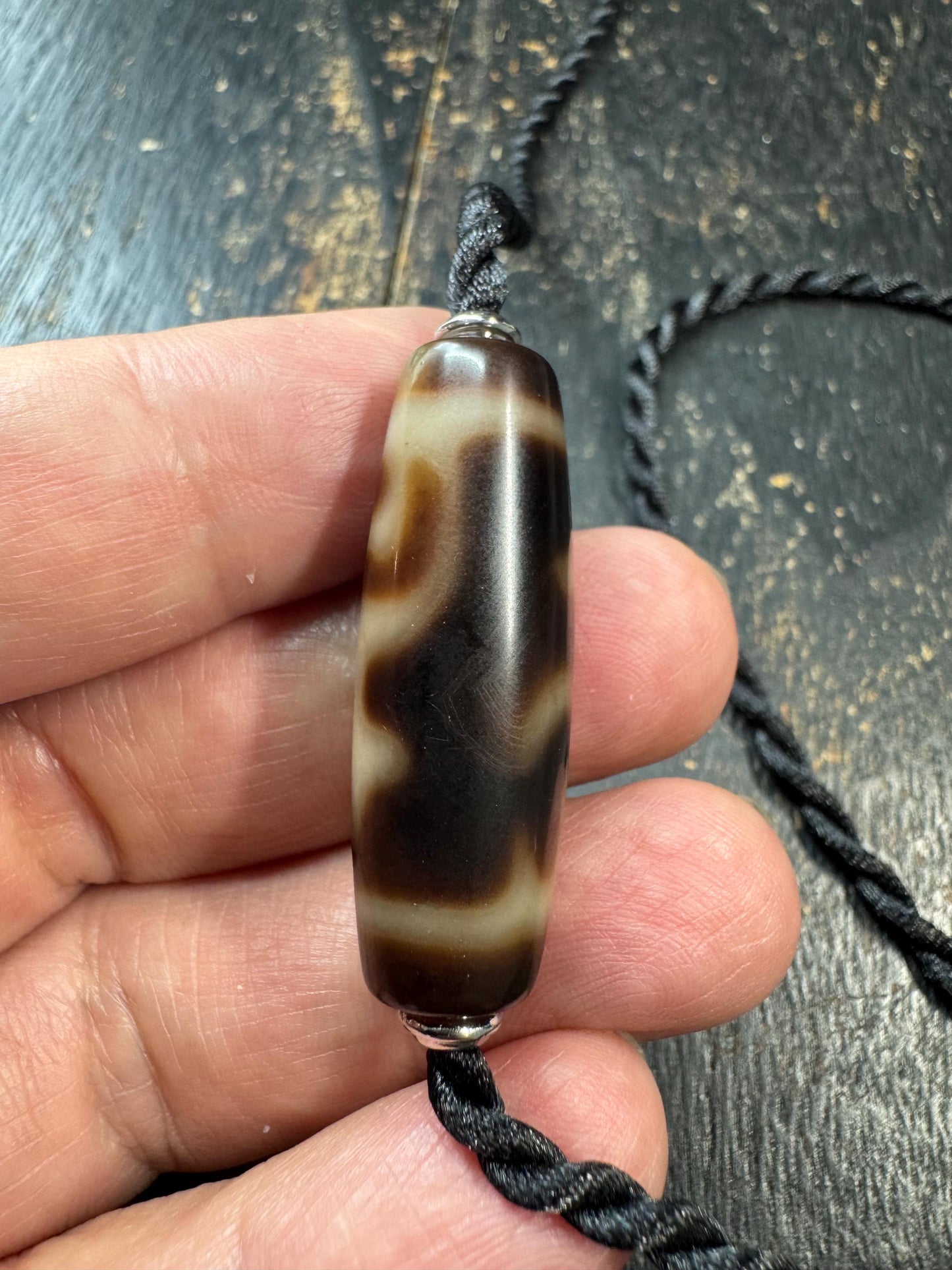 Treasure Vase Dzi Bead Necklace | Tibetan Agate Amulet Pendant | Himalayan Style Adjustable Cord Necklace
