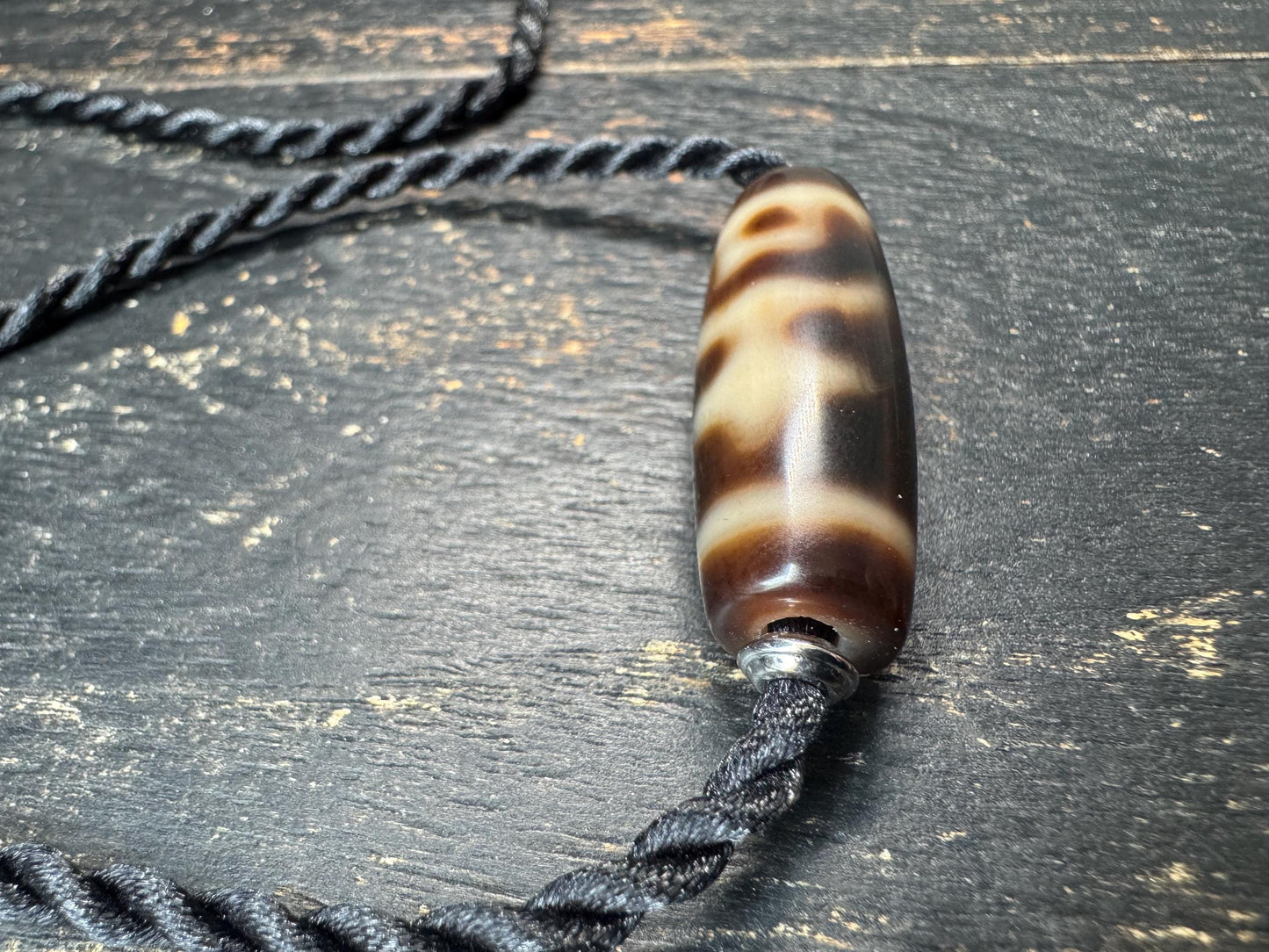 Treasure Vase Dzi Bead Necklace | Tibetan Agate Amulet Pendant | Himalayan Style Adjustable Cord Necklace