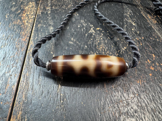 Treasure Vase Dzi Bead Necklace | Tibetan Agate Amulet Pendant | Himalayan Style Adjustable Cord Necklace